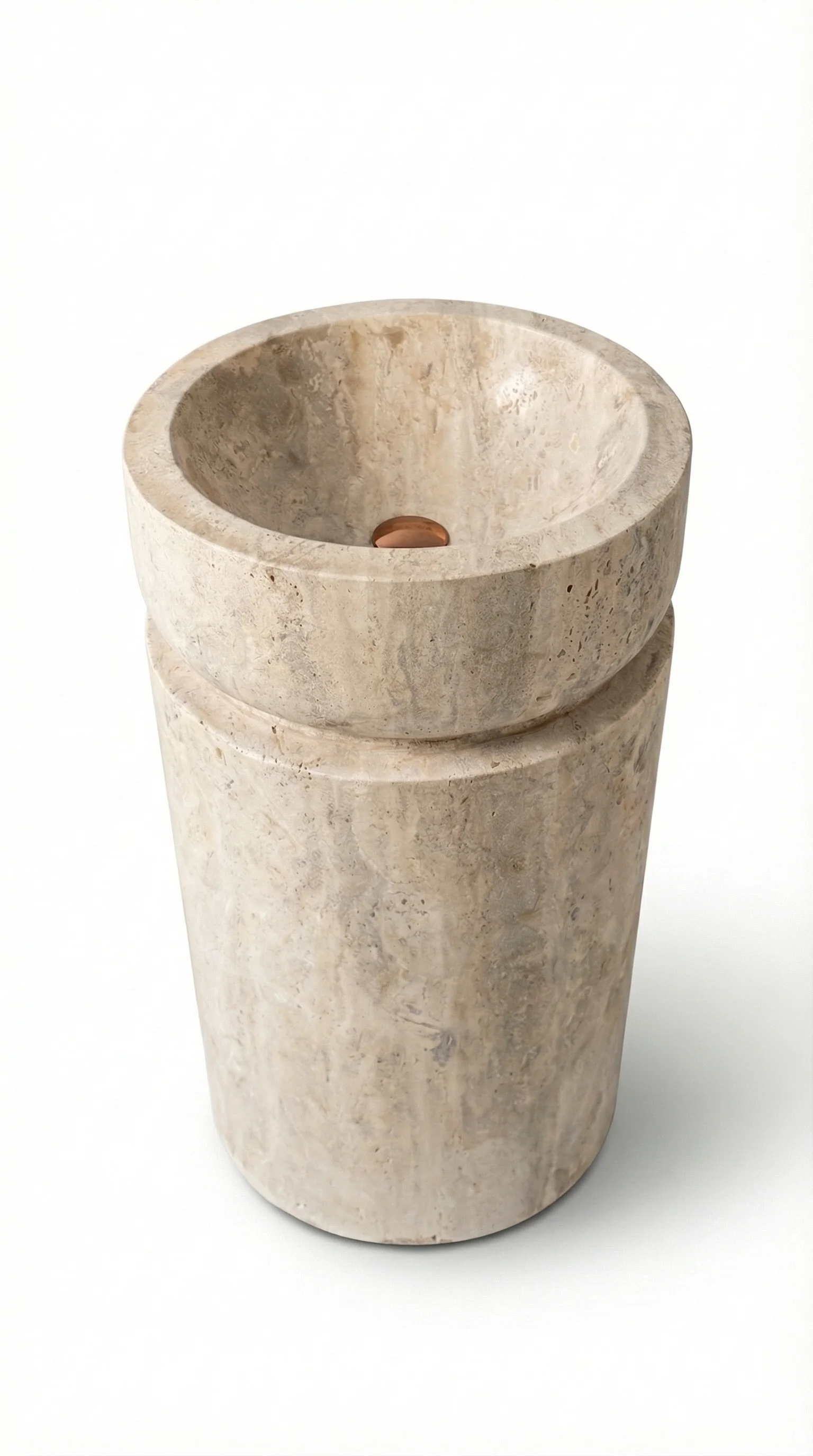 Troia Light Travertine Designer Pedestal Stand-Alone Fluted Sink (W)18" (L)18" (H)33" - Image 4