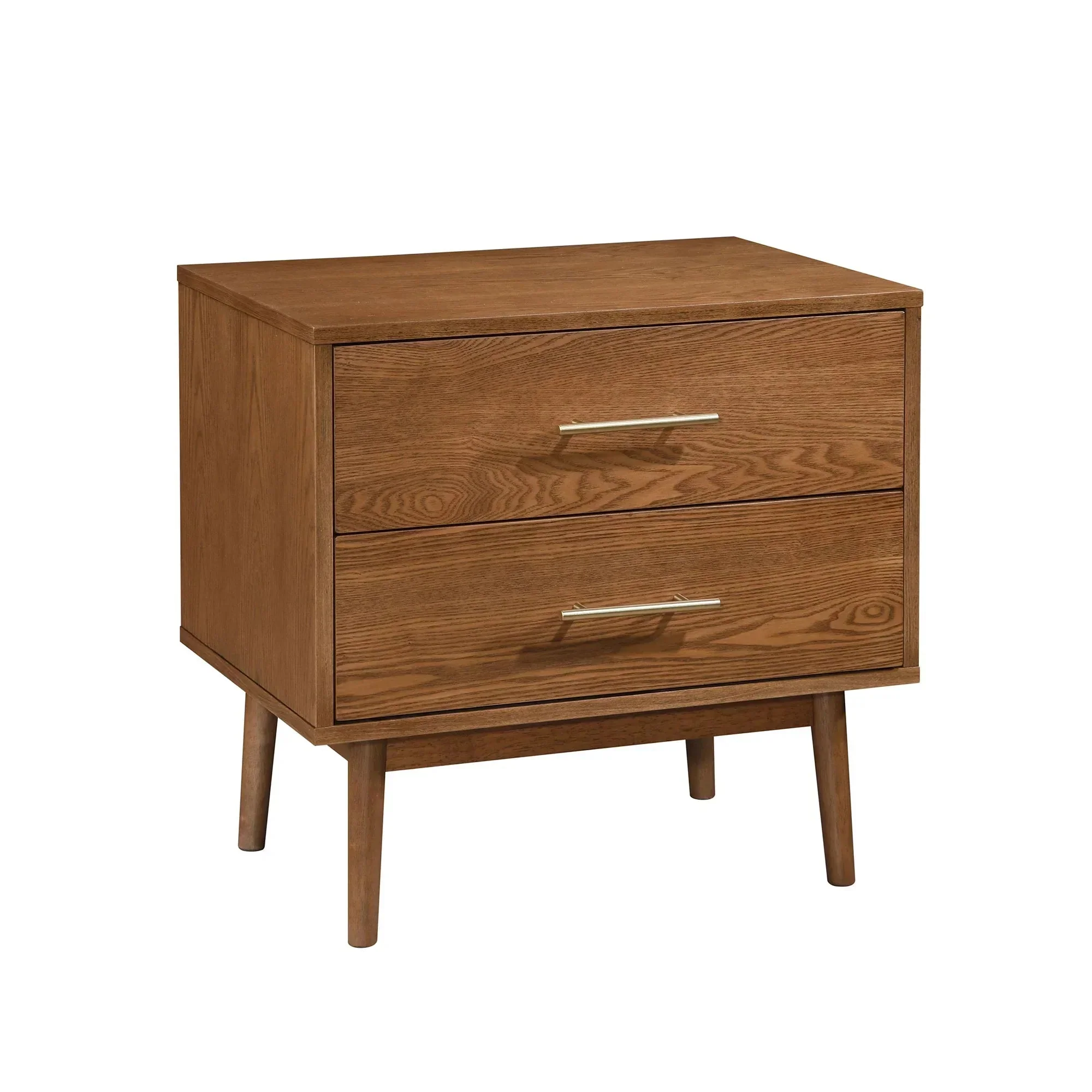 Tromso Mid-Century Modern 23" Walnut Nightstand with 2-Drawer and Round Tapered Legs - Image 2