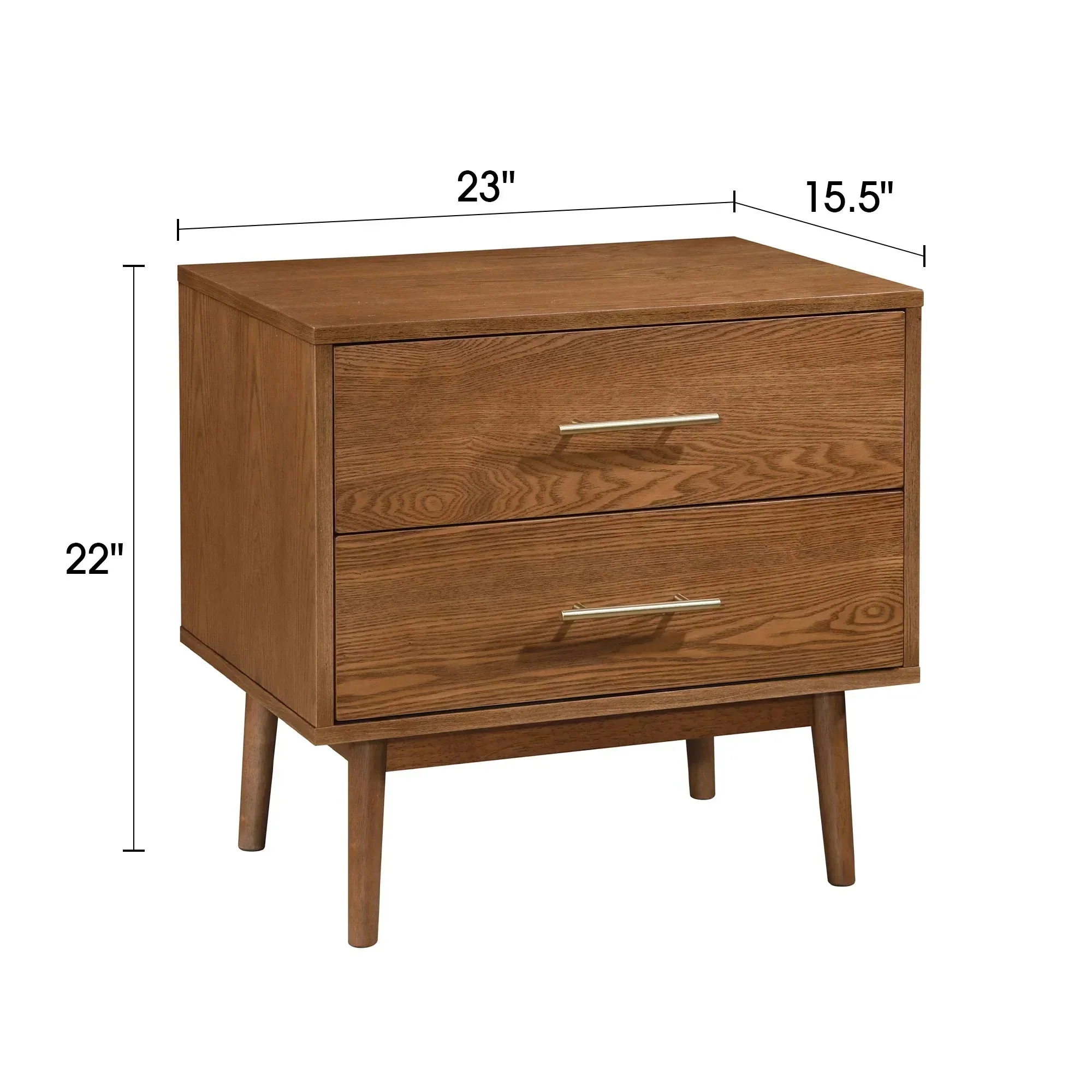 Tromso Mid-Century Modern 23" Walnut Nightstand with 2-Drawer and Round Tapered Legs - Image 8