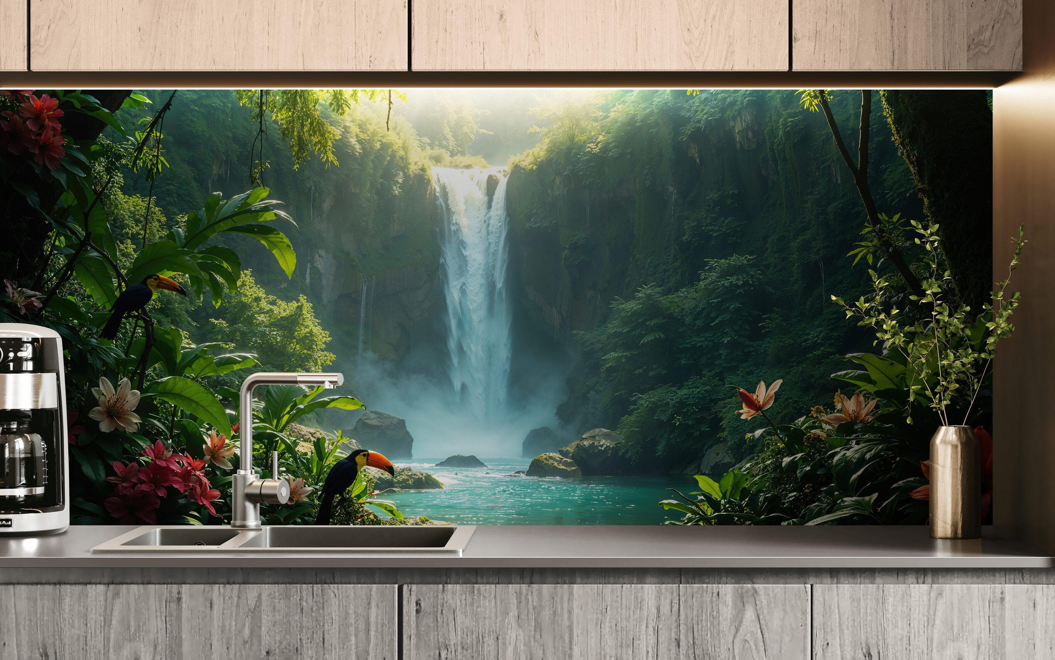 Tropical Rainforest Waterfall Wallpaper Wall Mural. #6987 - Image 3