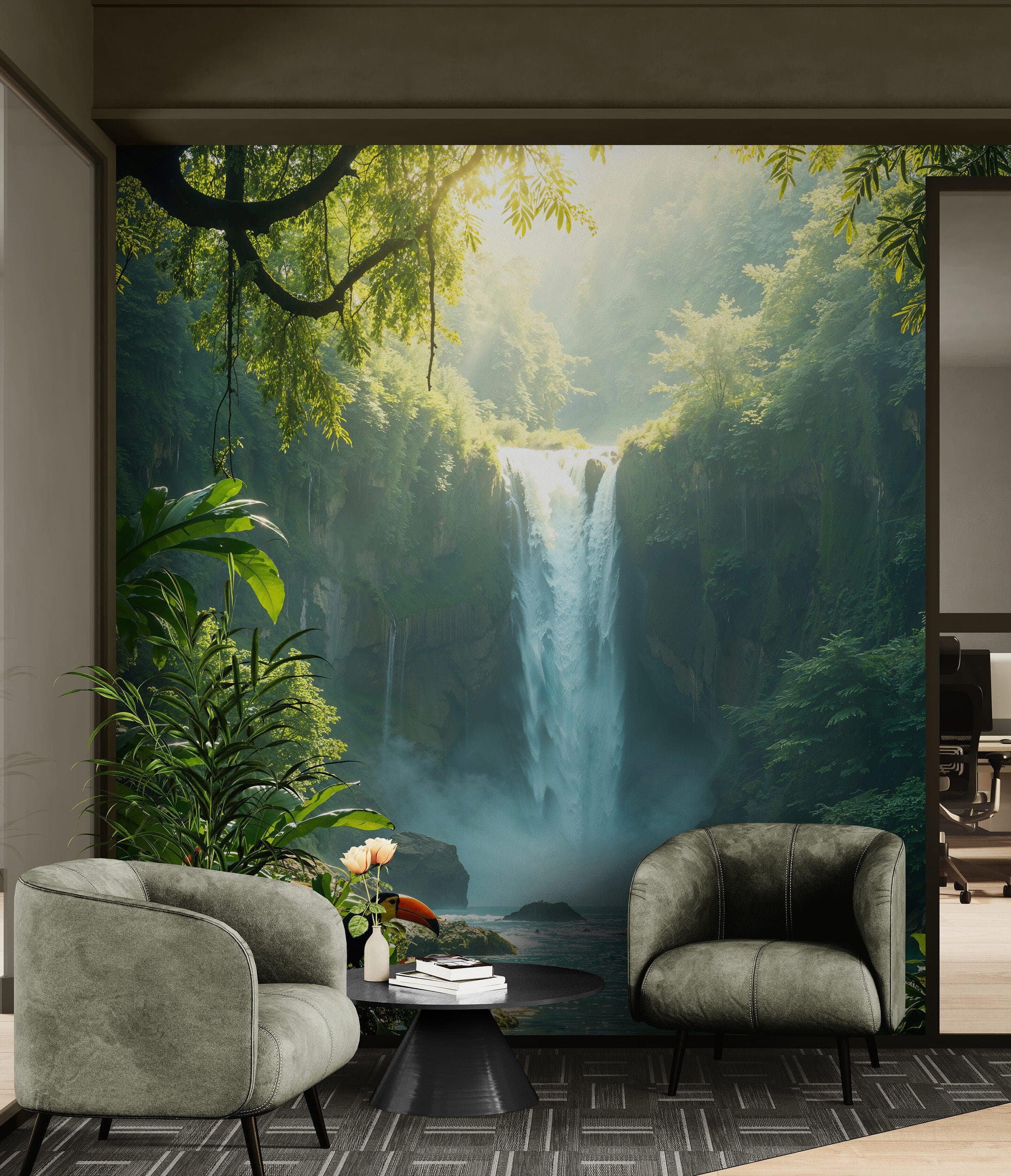 Tropical Rainforest Waterfall Wallpaper Wall Mural. #6987 - Image 4