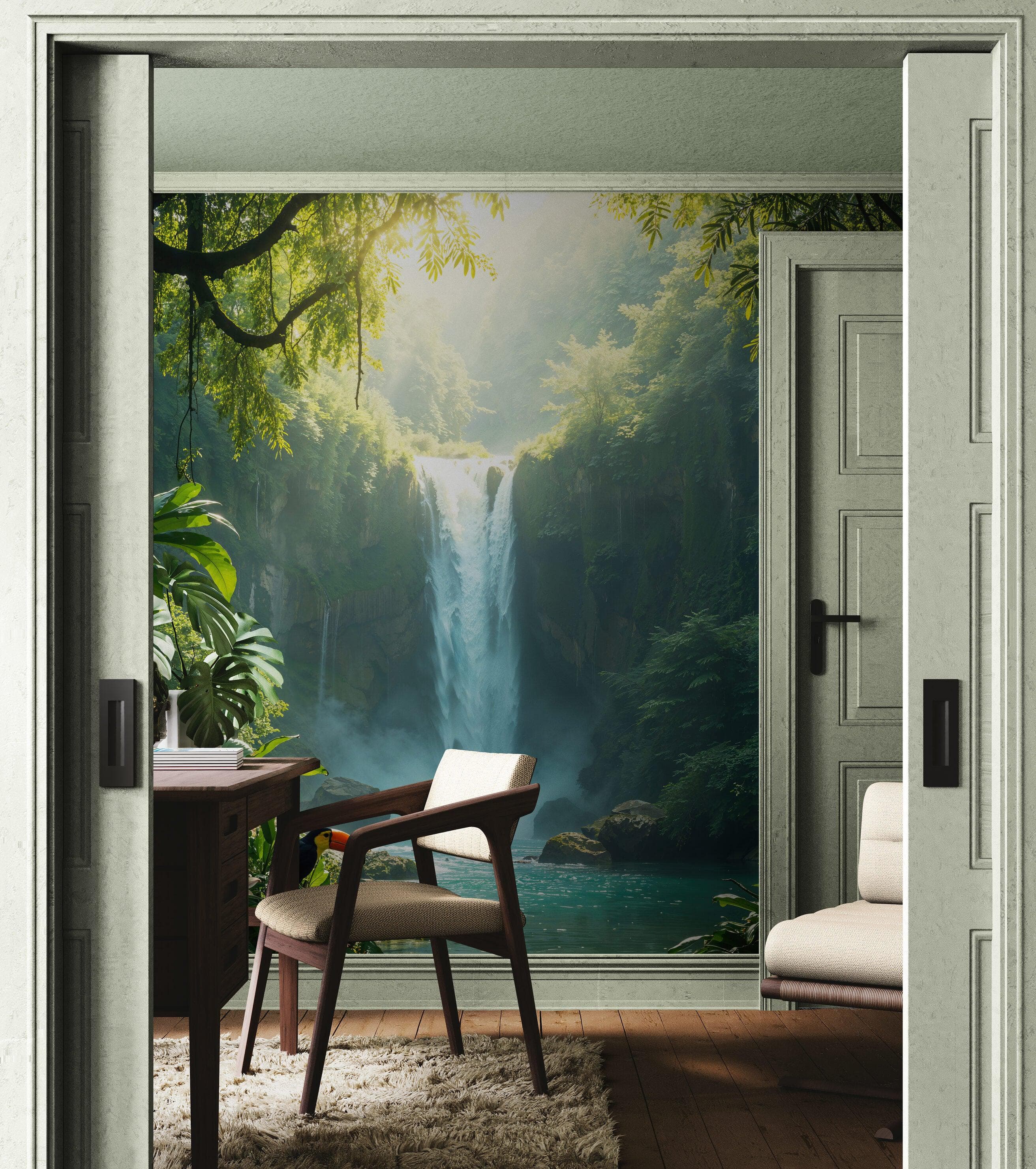 Tropical Rainforest Waterfall Wallpaper Wall Mural. #6987 - Image 5