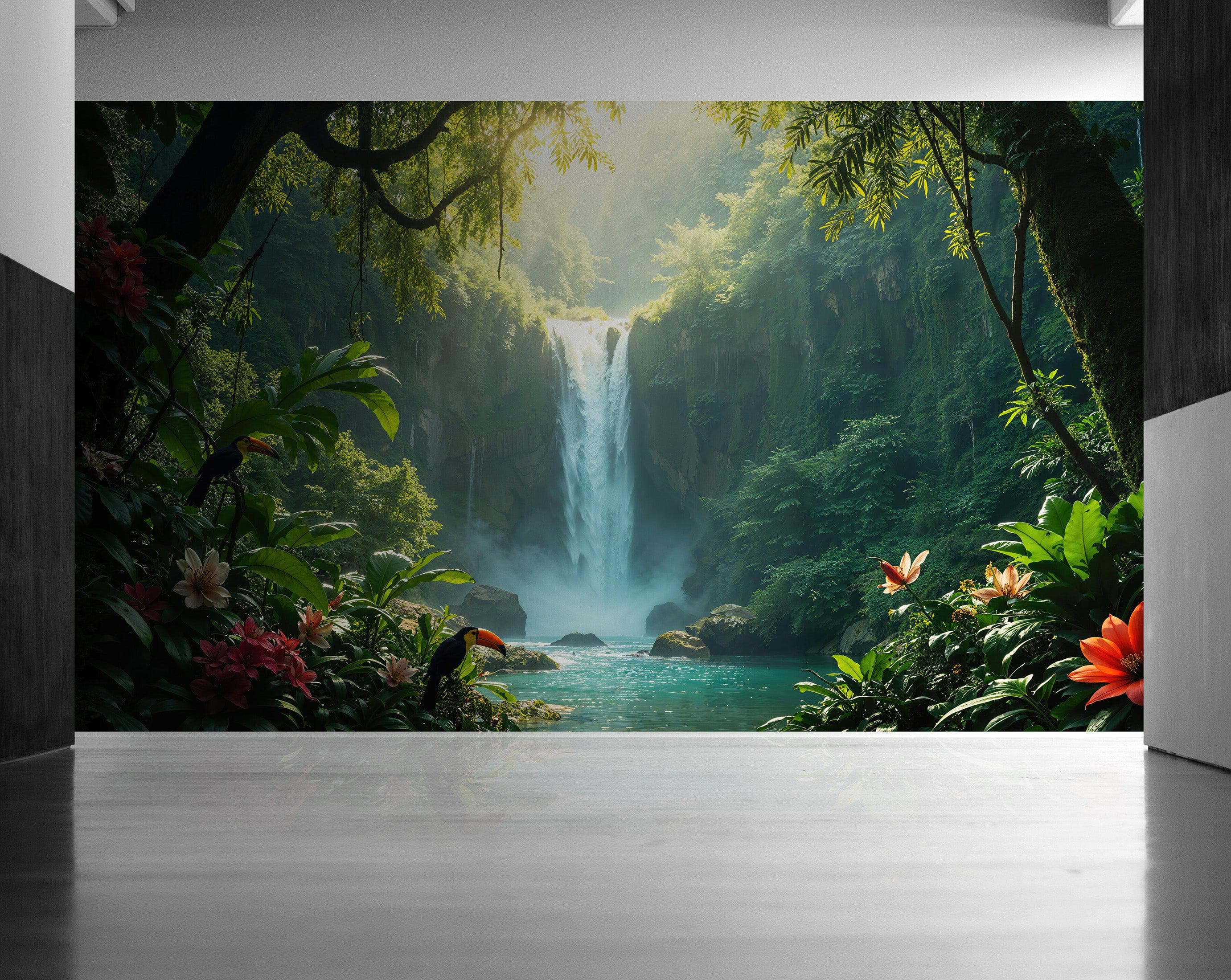Tropical Rainforest Waterfall Wallpaper Wall Mural. #6987 - Image 6