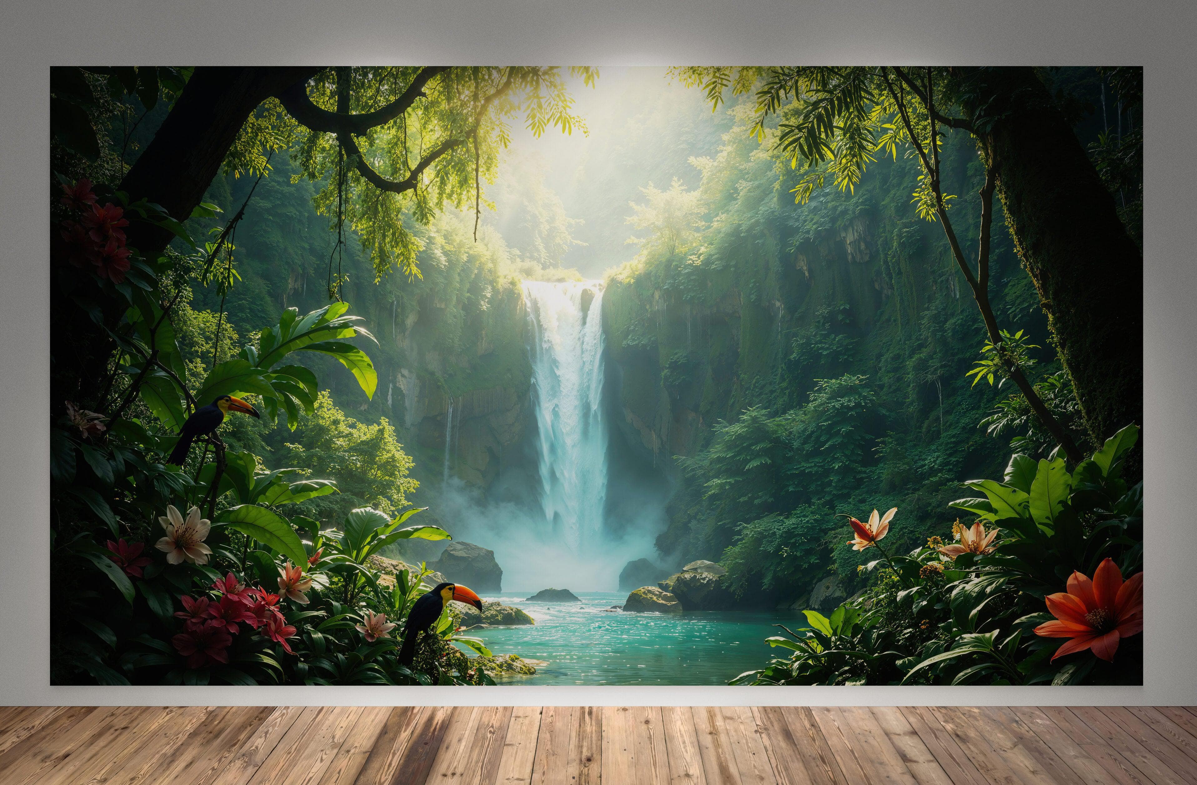 Tropical Rainforest Waterfall Wallpaper Wall Mural. #6987 - Image 7