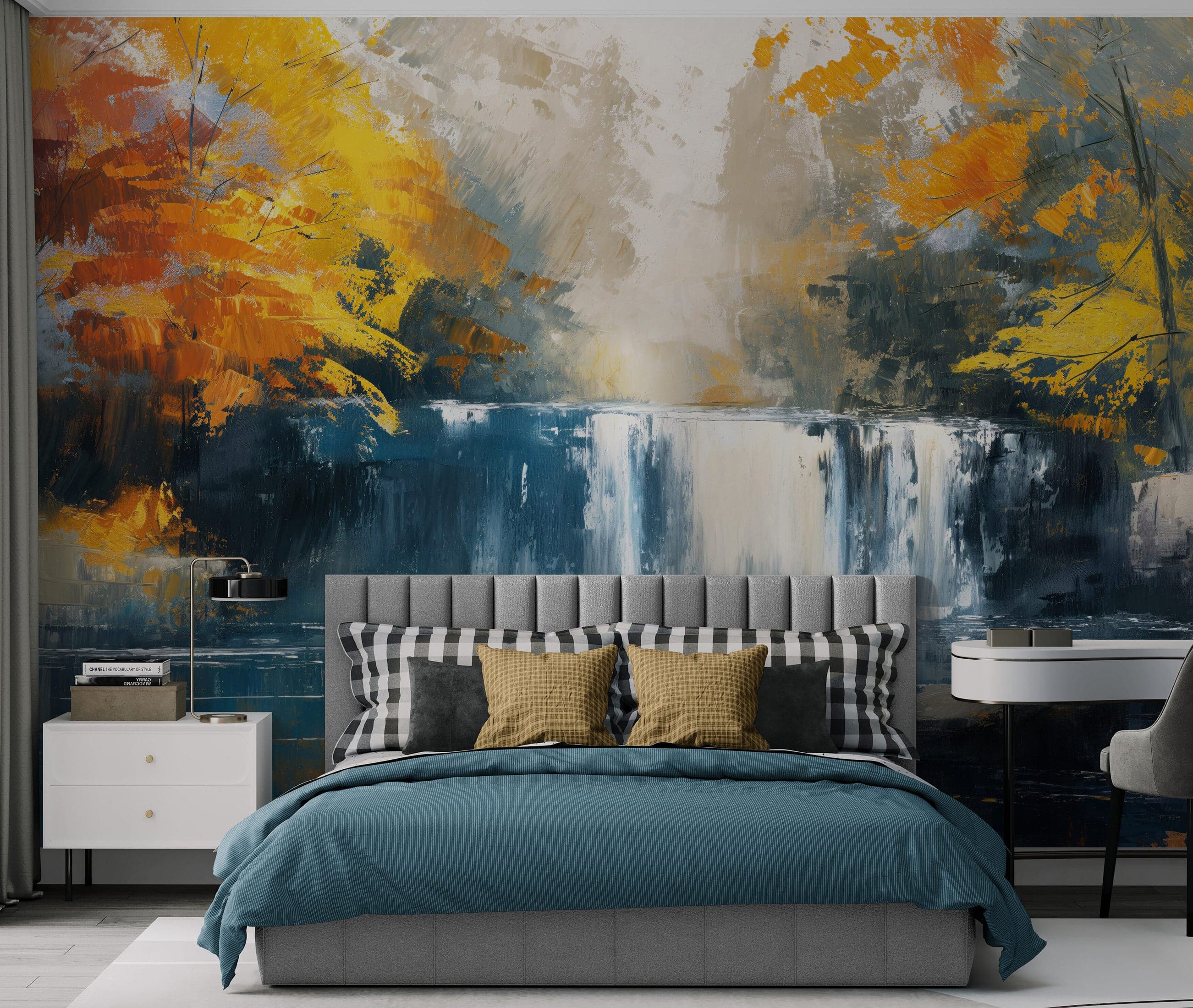 Tropical Waterfall Colorful Painting Wallpaper Mural. #7049 - Image 2