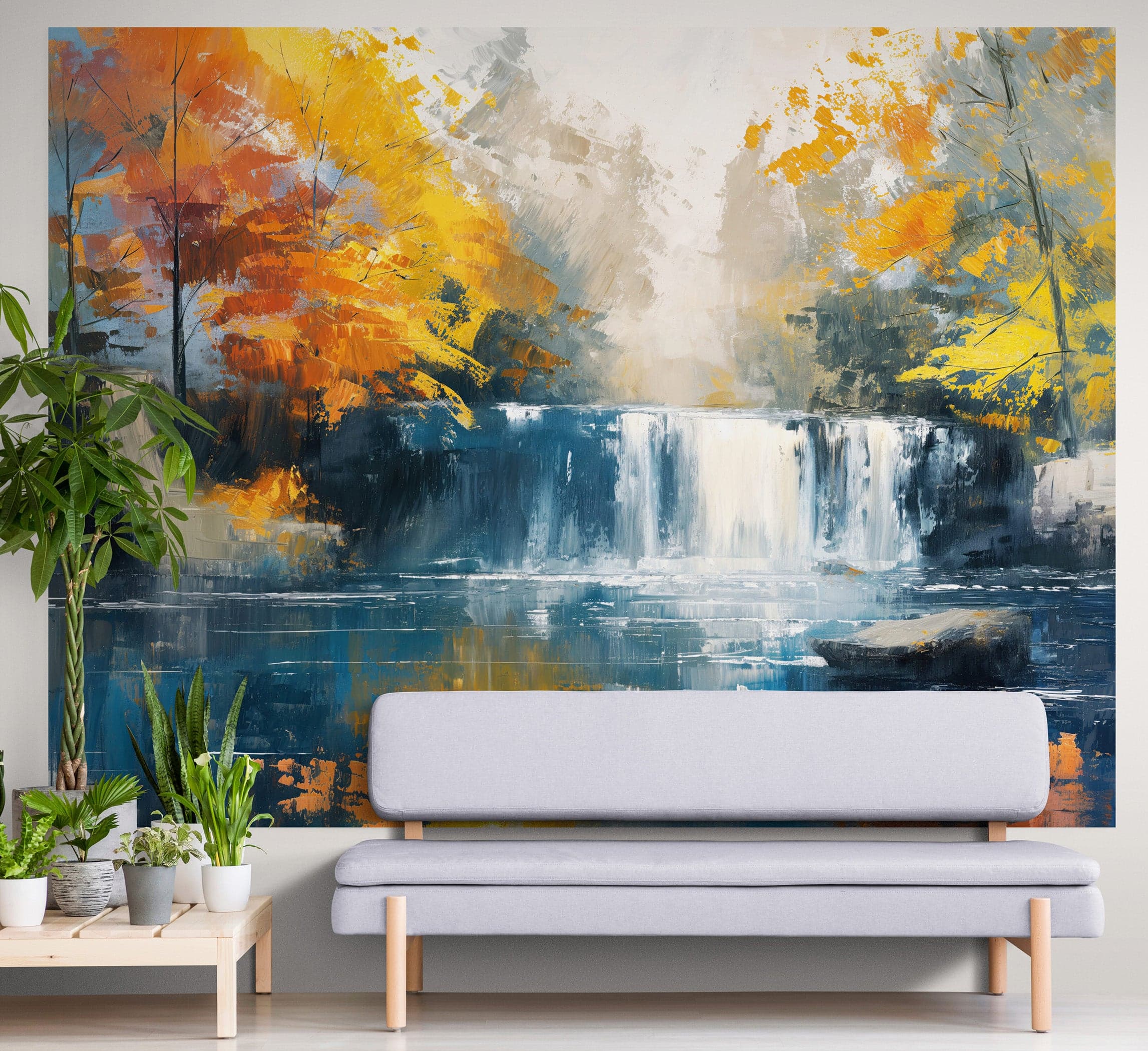 Tropical Waterfall Colorful Painting Wallpaper Mural. #7049 - Image 4
