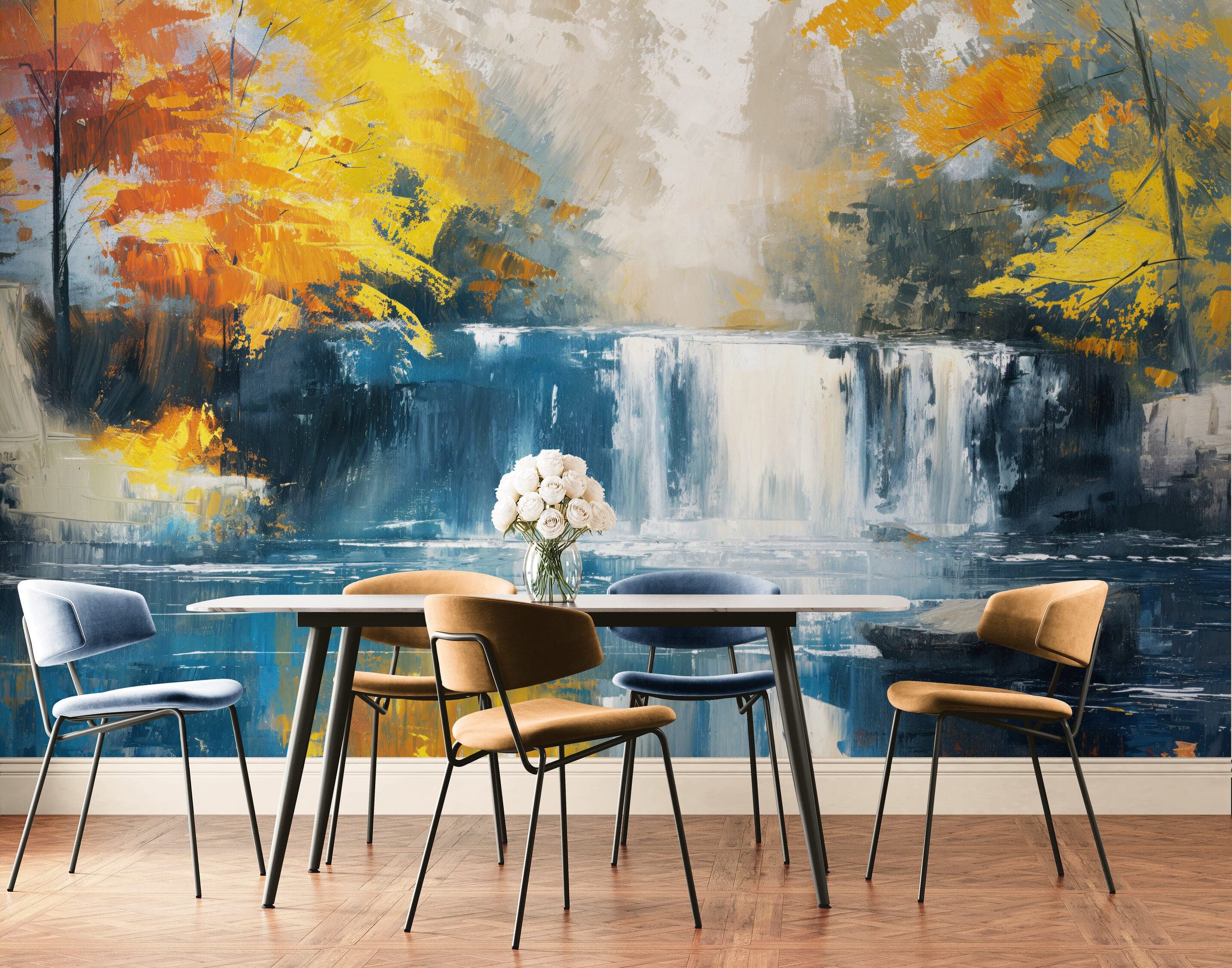 Tropical Waterfall Colorful Painting Wallpaper Mural. #7049 - Image 5
