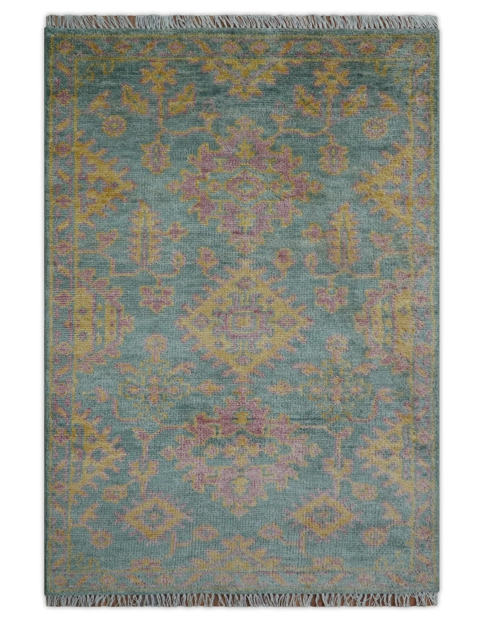 Turkish Design Pink Hand Knotted 4x6 Wool Area Rug