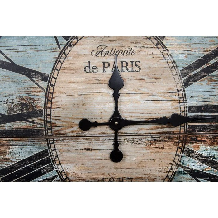 Turquoise Oversized Distressed Paris Wood Wall Clock - Image 4