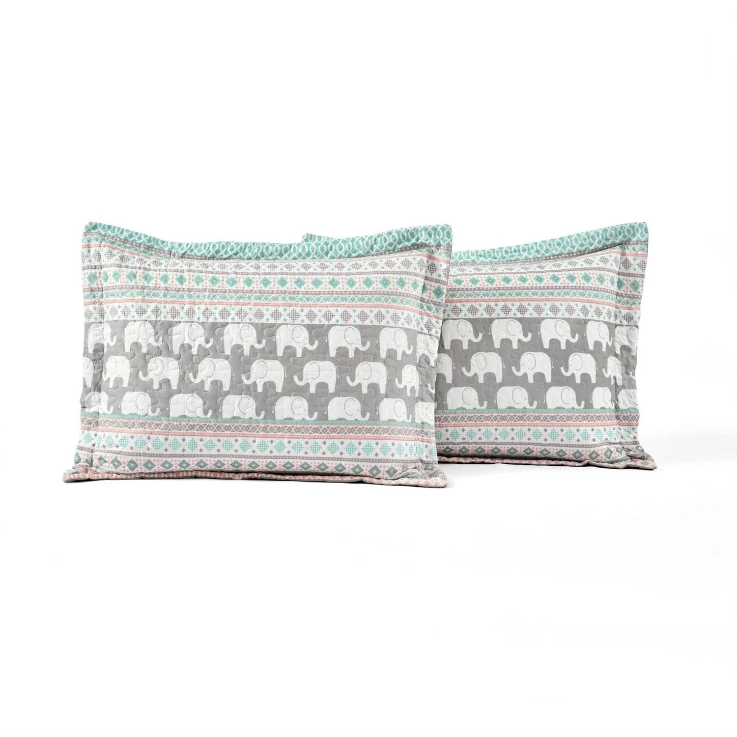 Turquoise Pink Grey Lightweight 6 Piece Elephant Pattern Daybed Cover Quilt Set - Image 4