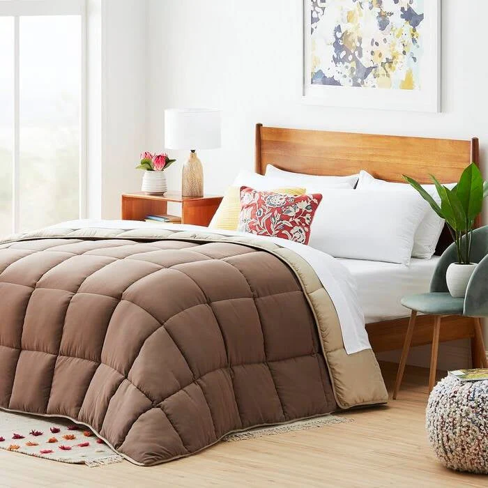 Twin All Seasons Beige/Brown Reversible Polyester Down Alternative Comforter - Image 2