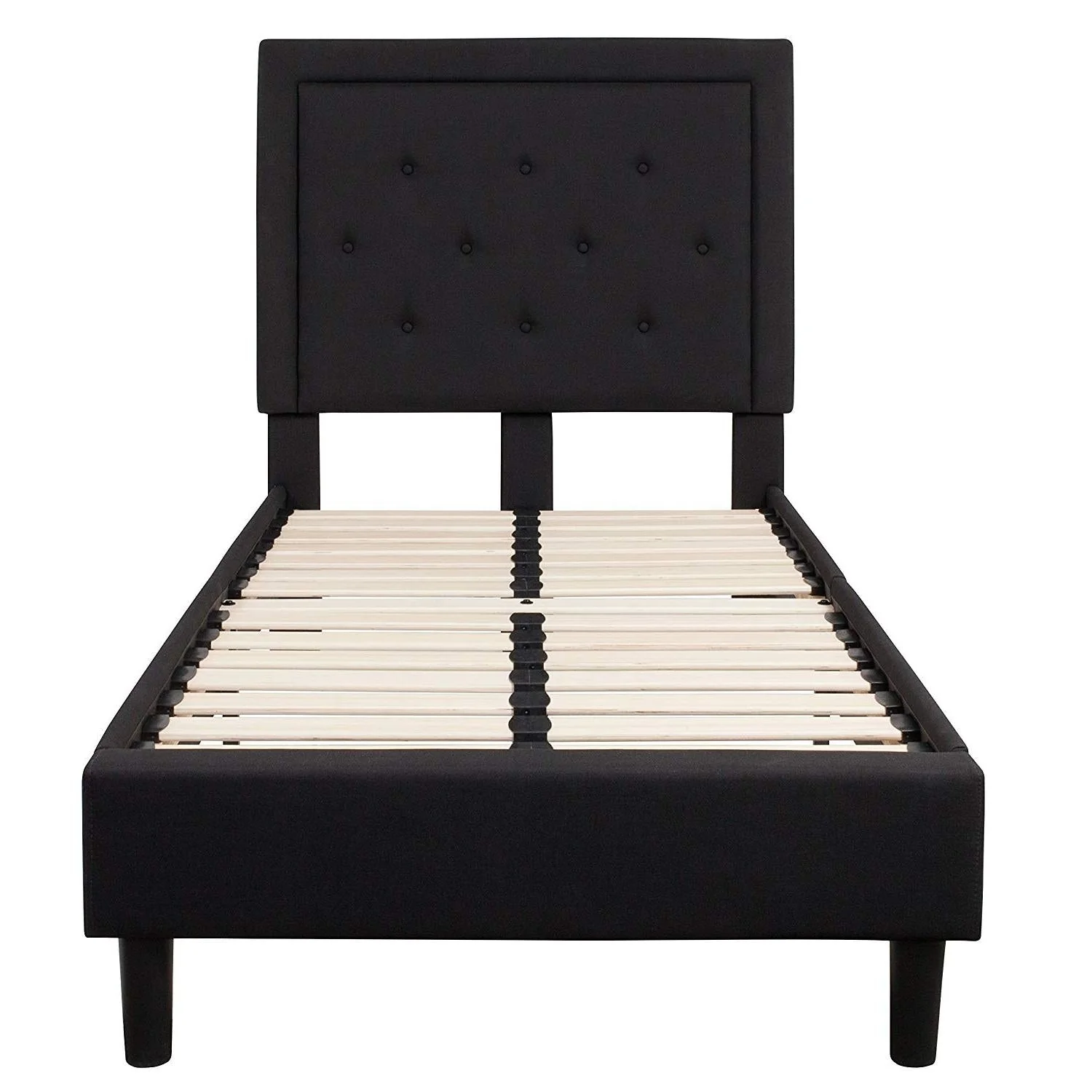 Twin Black Fabric Upholstered Platform Bed Frame with Tufted Headboard - Image 2