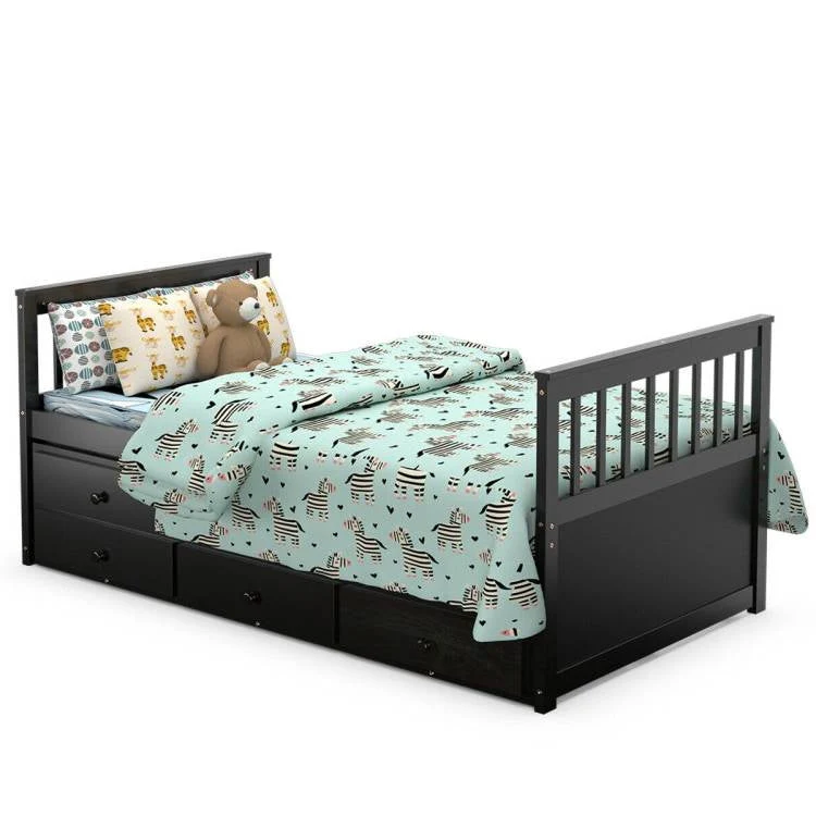 Twin Captains Bed with Pull Out Trundle and 3 Storage Drawers - Dark Brown Mocha - Image 3