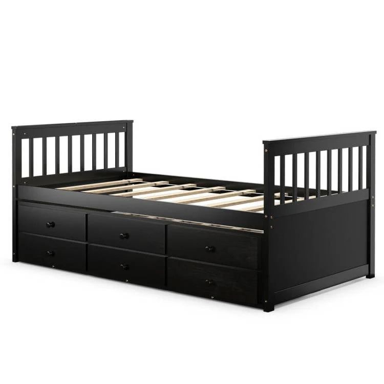 Twin Captains Bed with Pull Out Trundle and 3 Storage Drawers - Dark Brown Mocha - Image 4