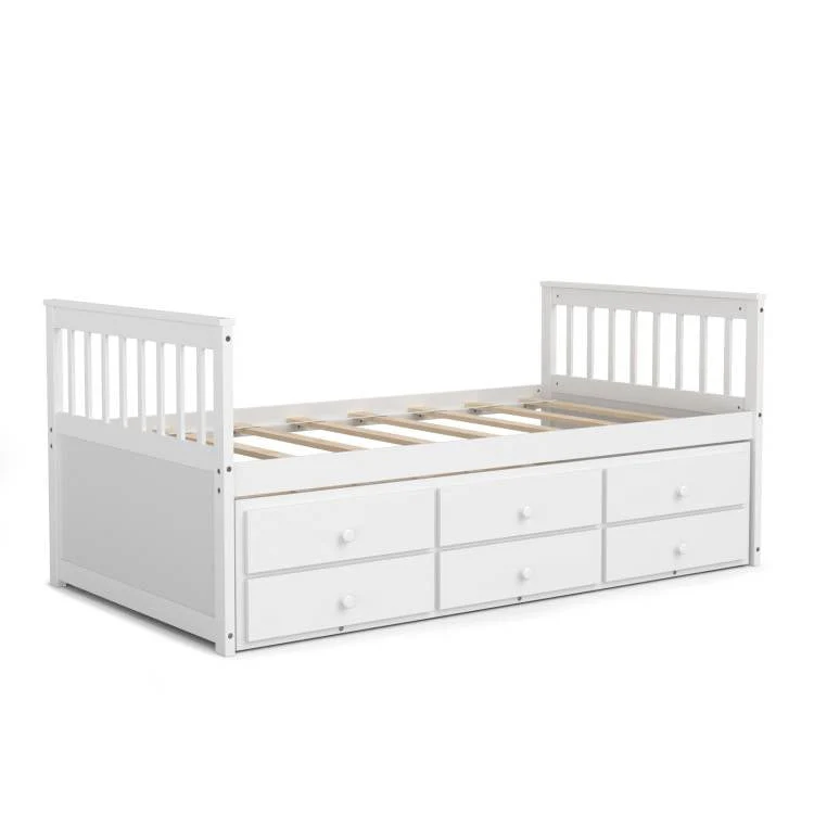Twin Captains Bed with Pull Out Trundle and Storage Drawers in White Wood Finish - Image 4