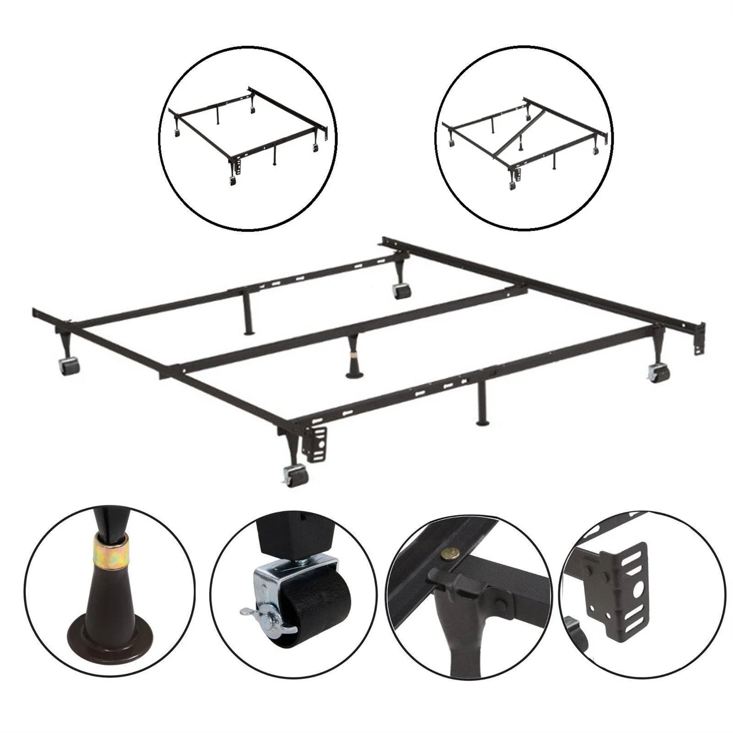 Twin, Full, Queen Sturdy Black Metal Adjustable Bed Frame w/Headboard Brackets - Image 2