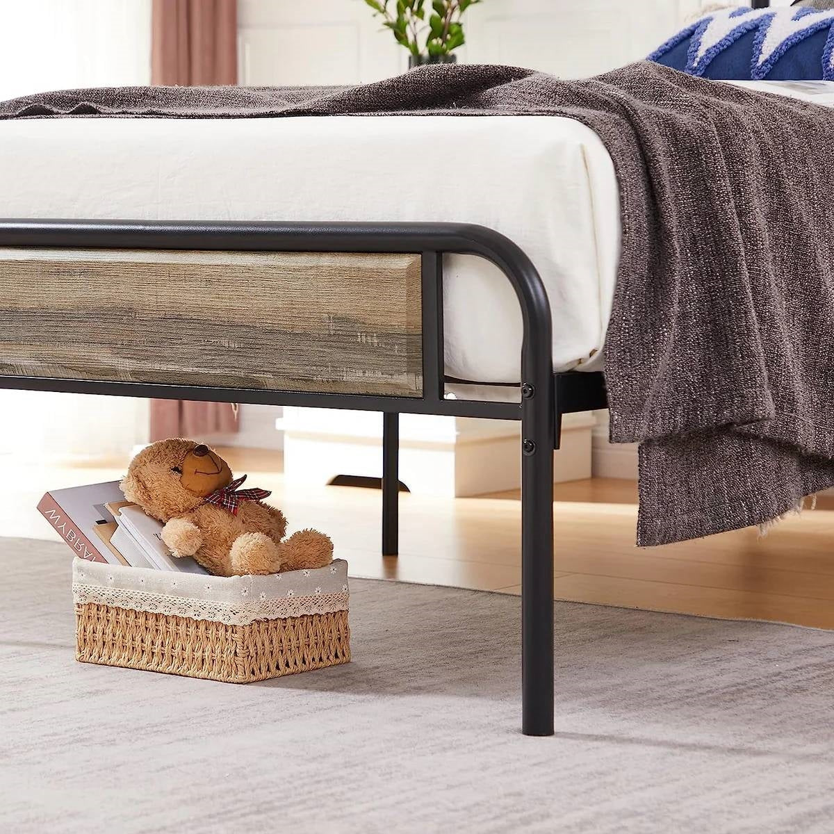 Twin Grey Wood Metal Platform Bed Frame with Rounded Headboard Footboard - Image 4