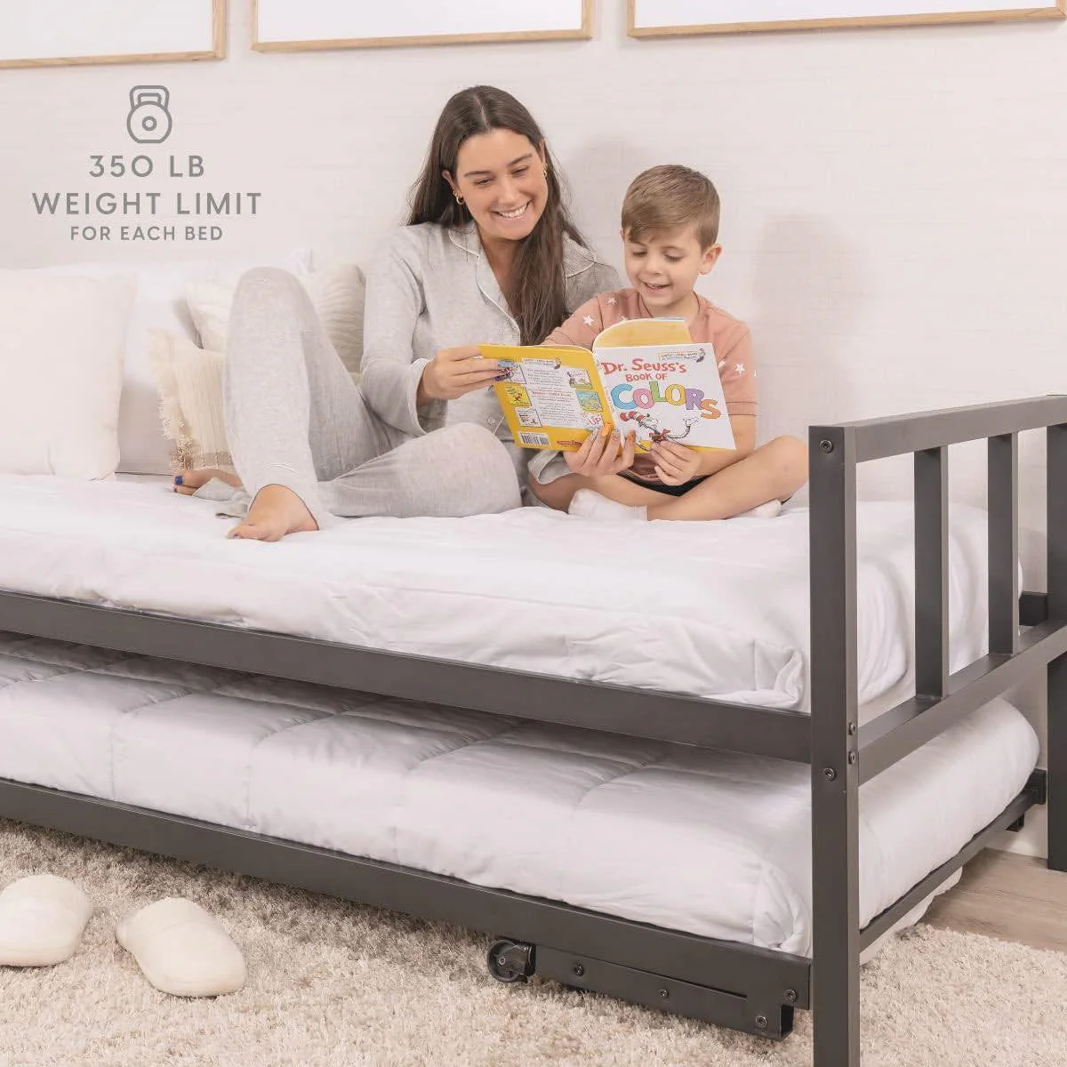 Twin Heavy Duty Black Metal Daybed Frame with Roll-Out Pop-Up Trundle Bed Frame - Image 4