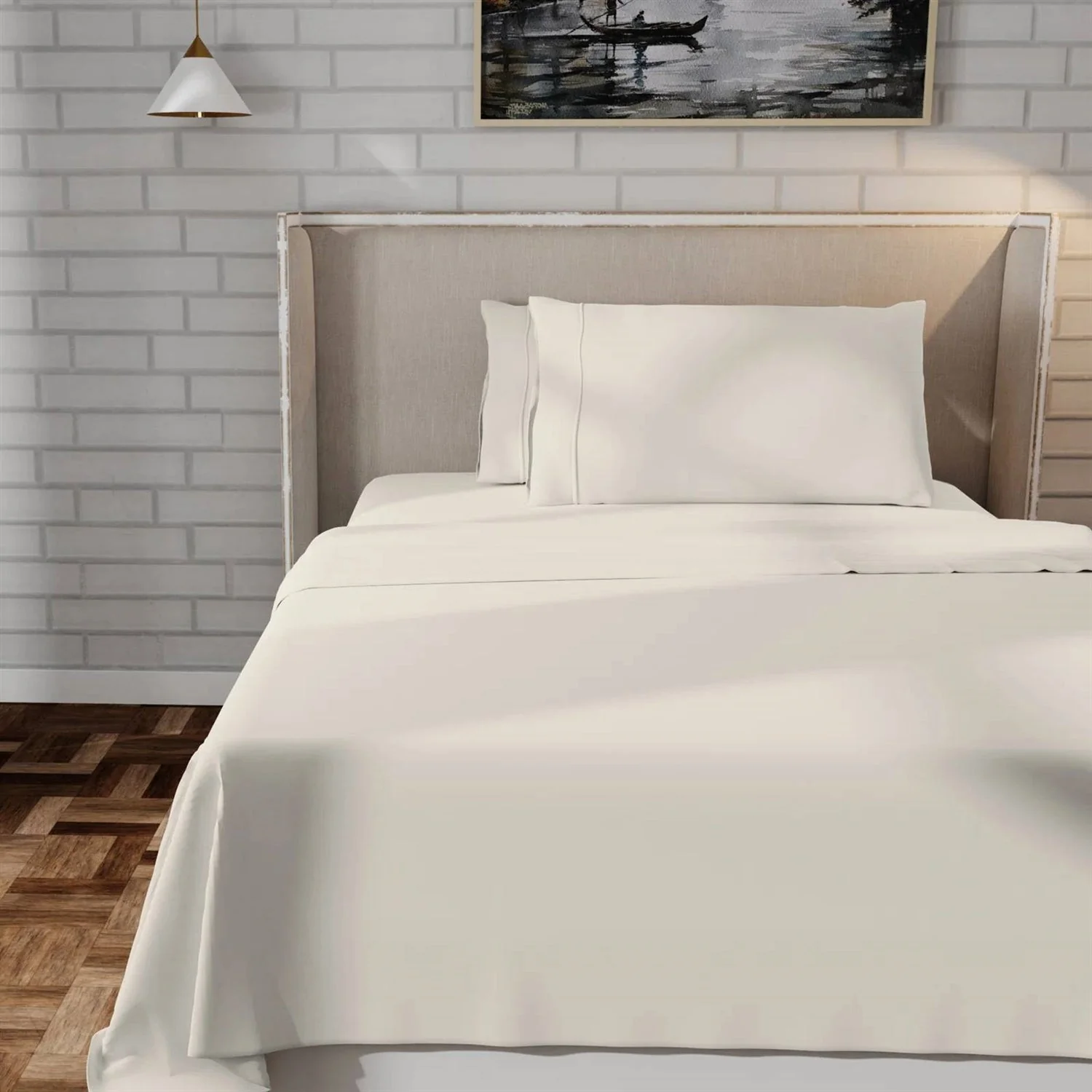 Twin Ivory Beige Off-White Cream 100-Percent Certified Organic Cotton Sheet Set - Image 2