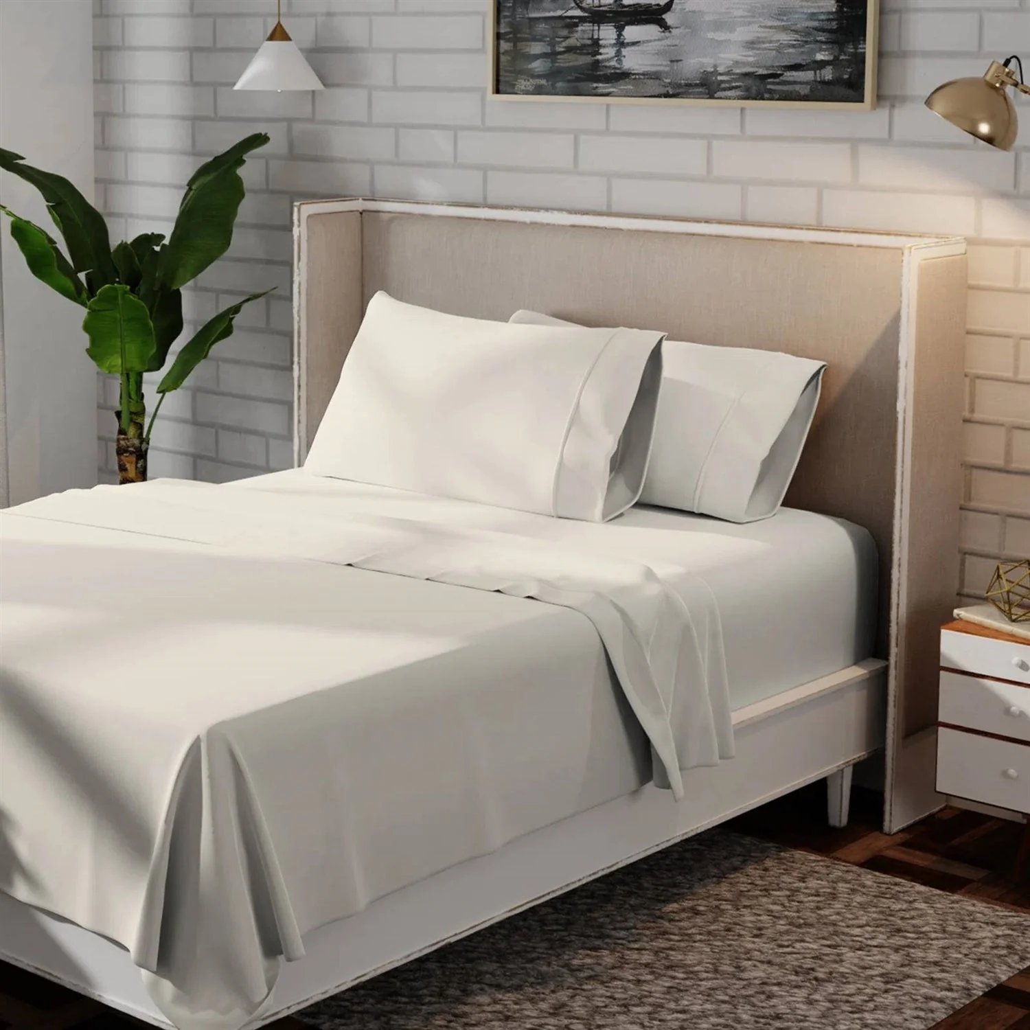 Twin Ivory Beige Off-White Cream 100-Percent Certified Organic Cotton Sheet Set - Image 3
