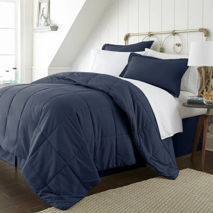 Twin Microfiber Baffle-Box 6-Piece Reversible Bed-in-a-Bag Comforter Set - Navy - Image 2
