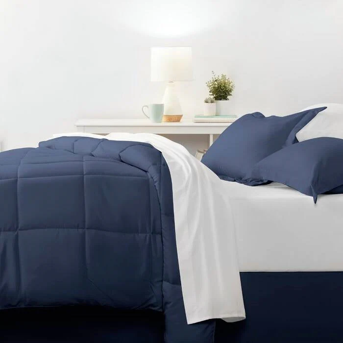 Twin Microfiber Baffle-Box 6-Piece Reversible Bed-in-a-Bag Comforter Set - Navy - Image 3