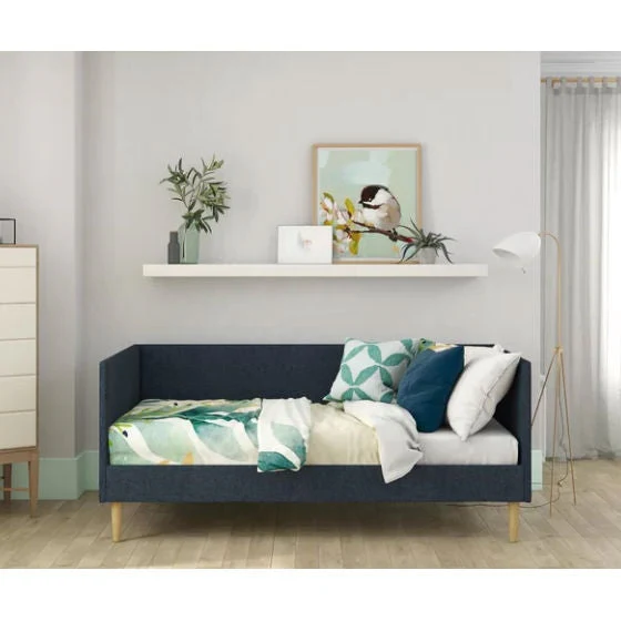 Twin Mid-Century Modern Dark Blue Linen Upholstered Daybed - Image 4