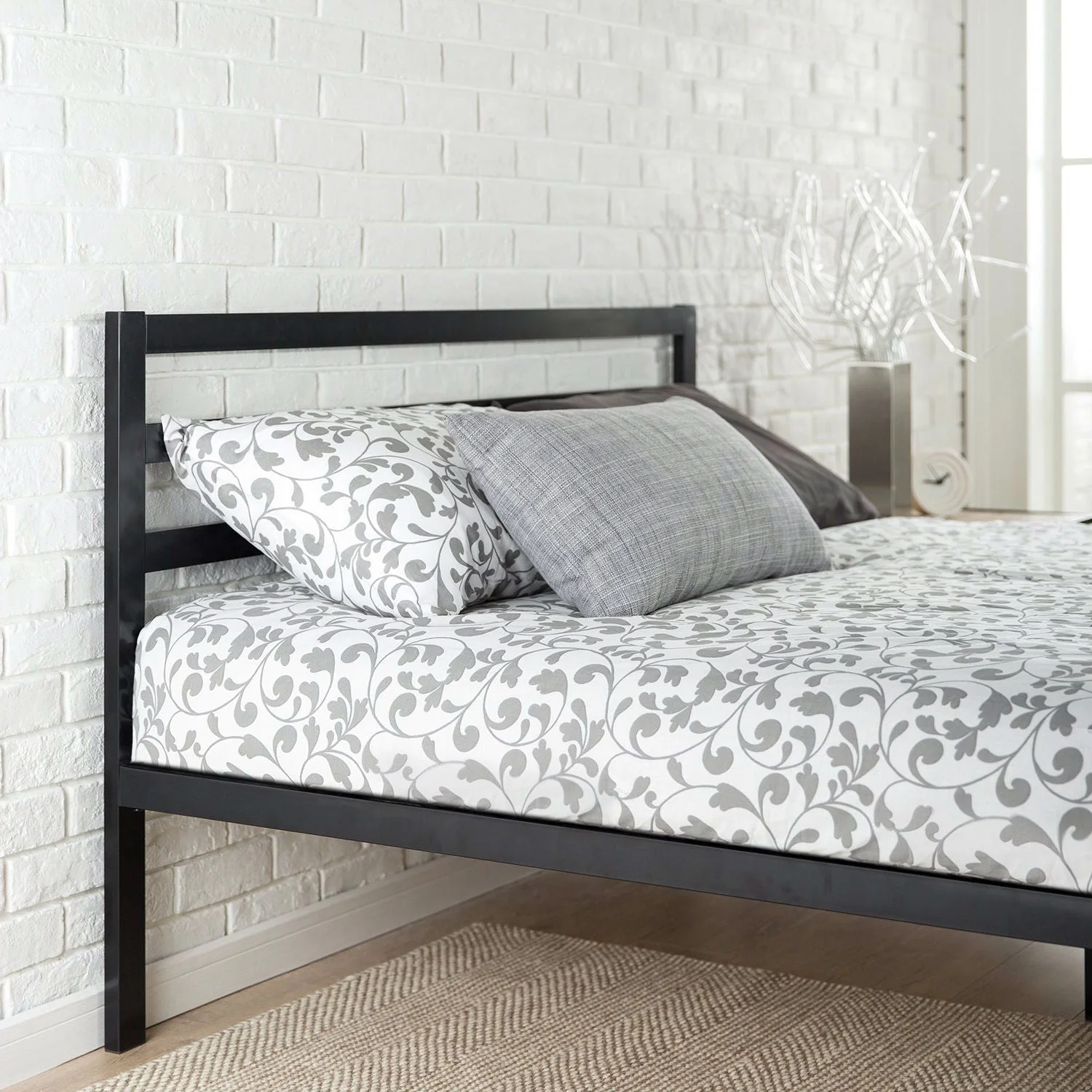 Twin Modern Metal Platform Bed Frame with Headboard and Wood Slats - Image 2