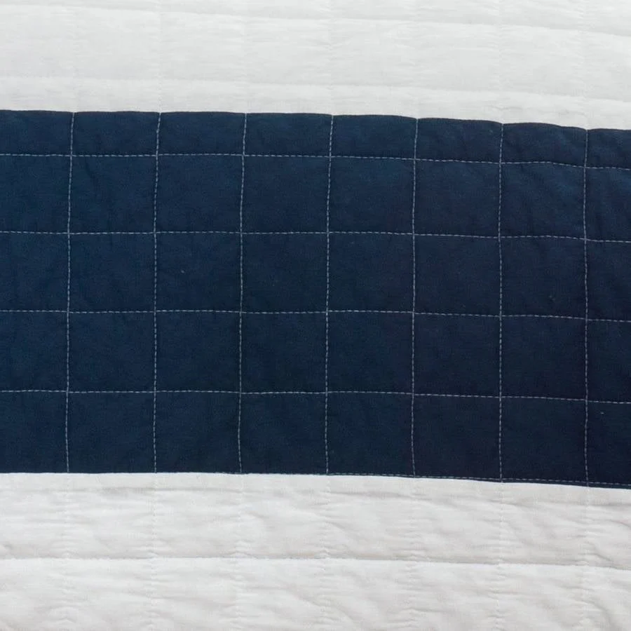 Twin Navy White Stripe 2 Piece Cotton Lightweight Quilt Set - Image 3