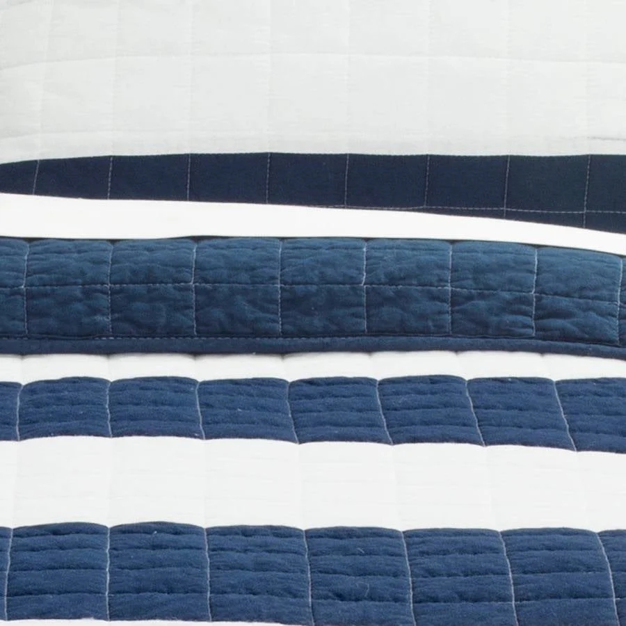 Twin Navy White Stripe 2 Piece Cotton Lightweight Quilt Set - Image 4