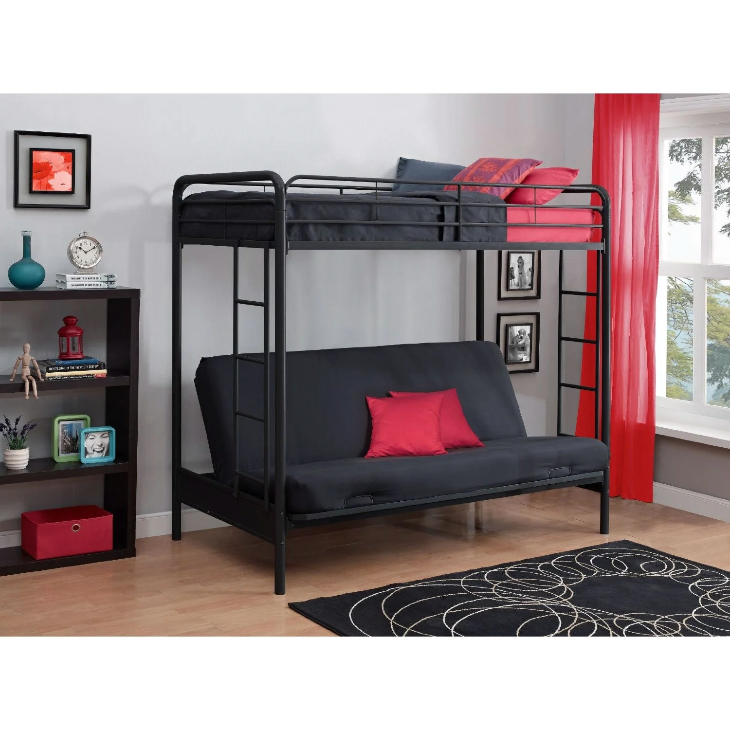 Twin over Full Futon Bunk Bed Sleeper Sofa in Black Metal - Image 4