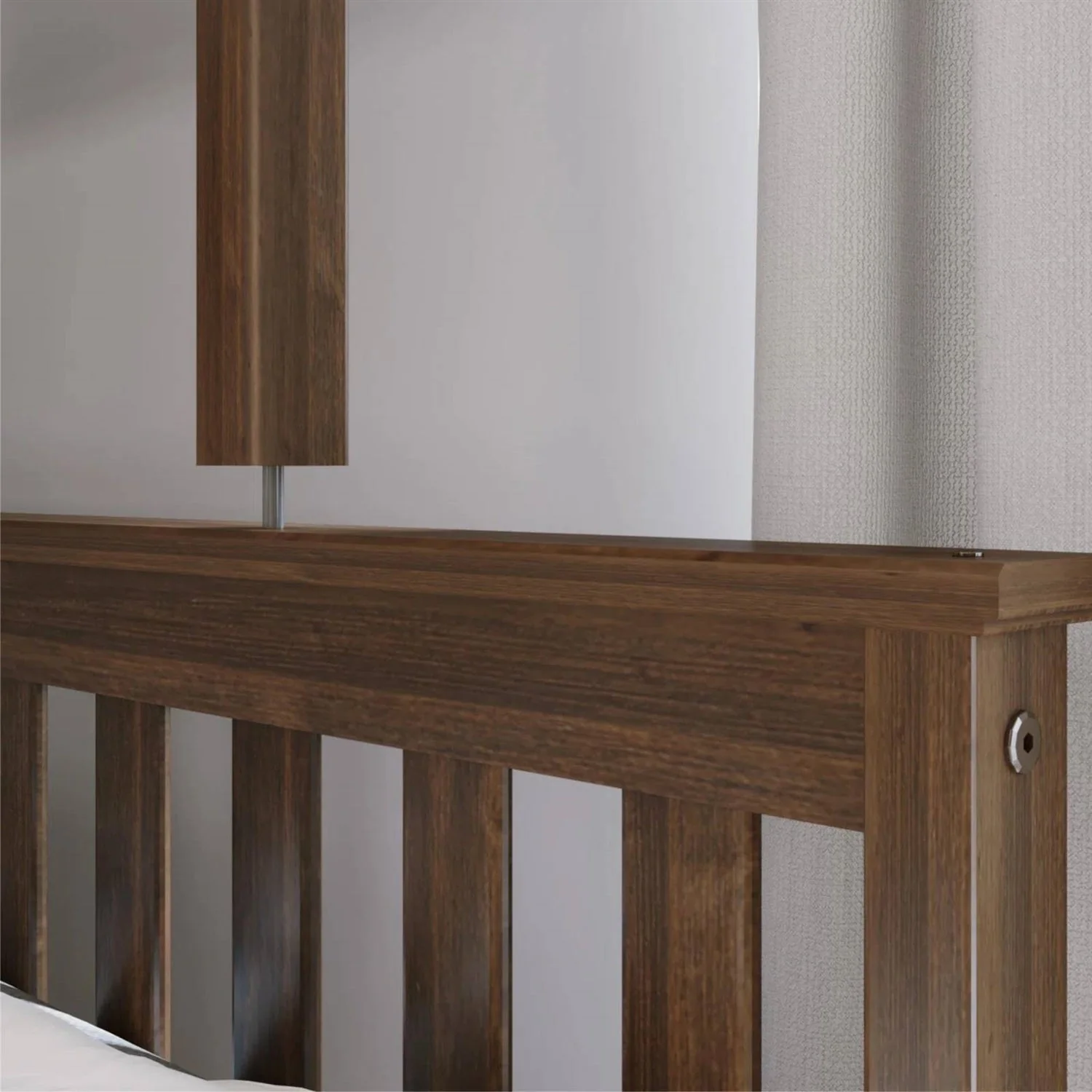 Twin over Full size Solid Wood Bunk Bed in Walnut Brown Finish - Image 2