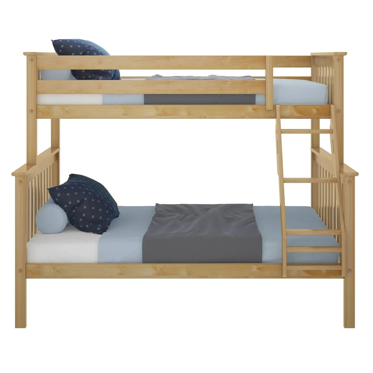 Twin over Full size Solid Wooden Bunk Bed in Natural Pine Wood Finish - Image 2