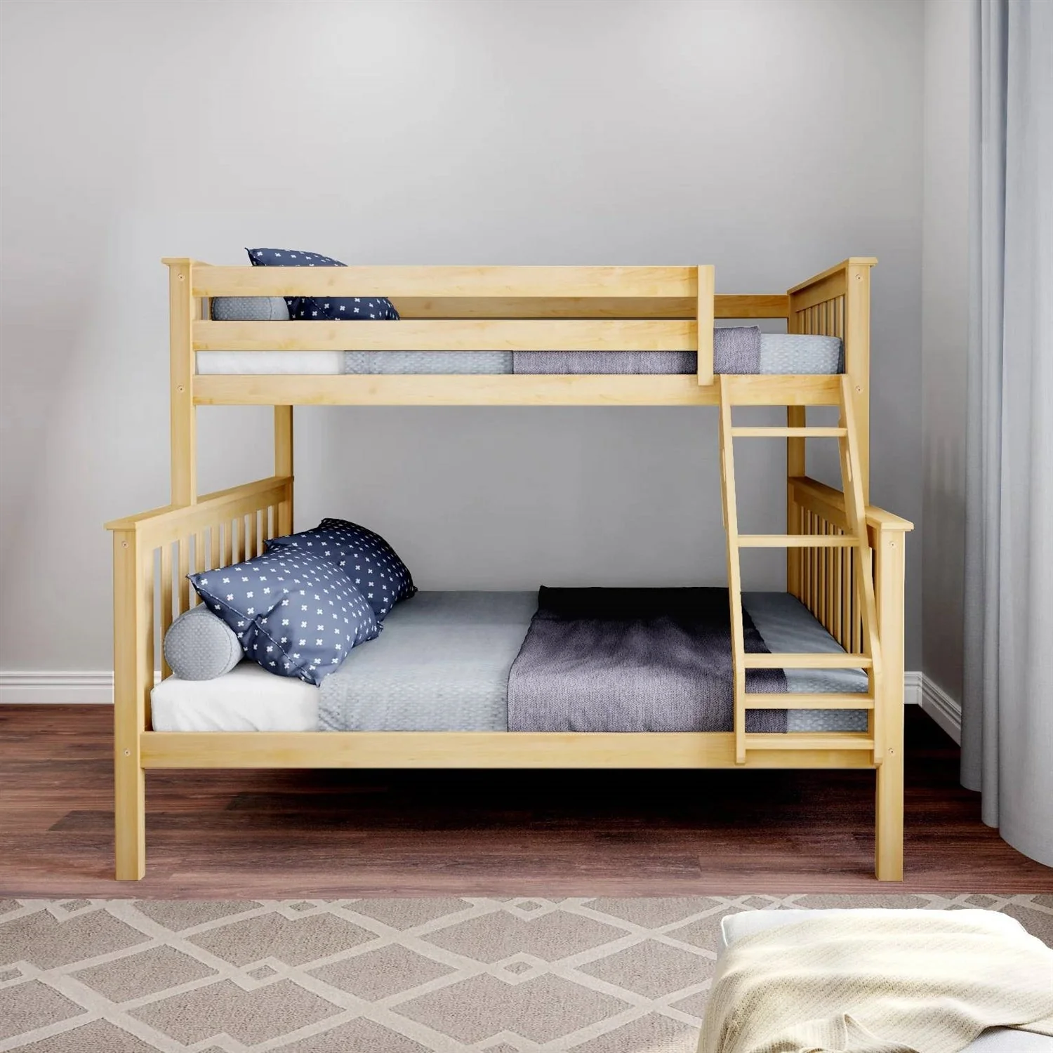 Twin over Full size Solid Wooden Bunk Bed in Natural Pine Wood Finish - Image 3