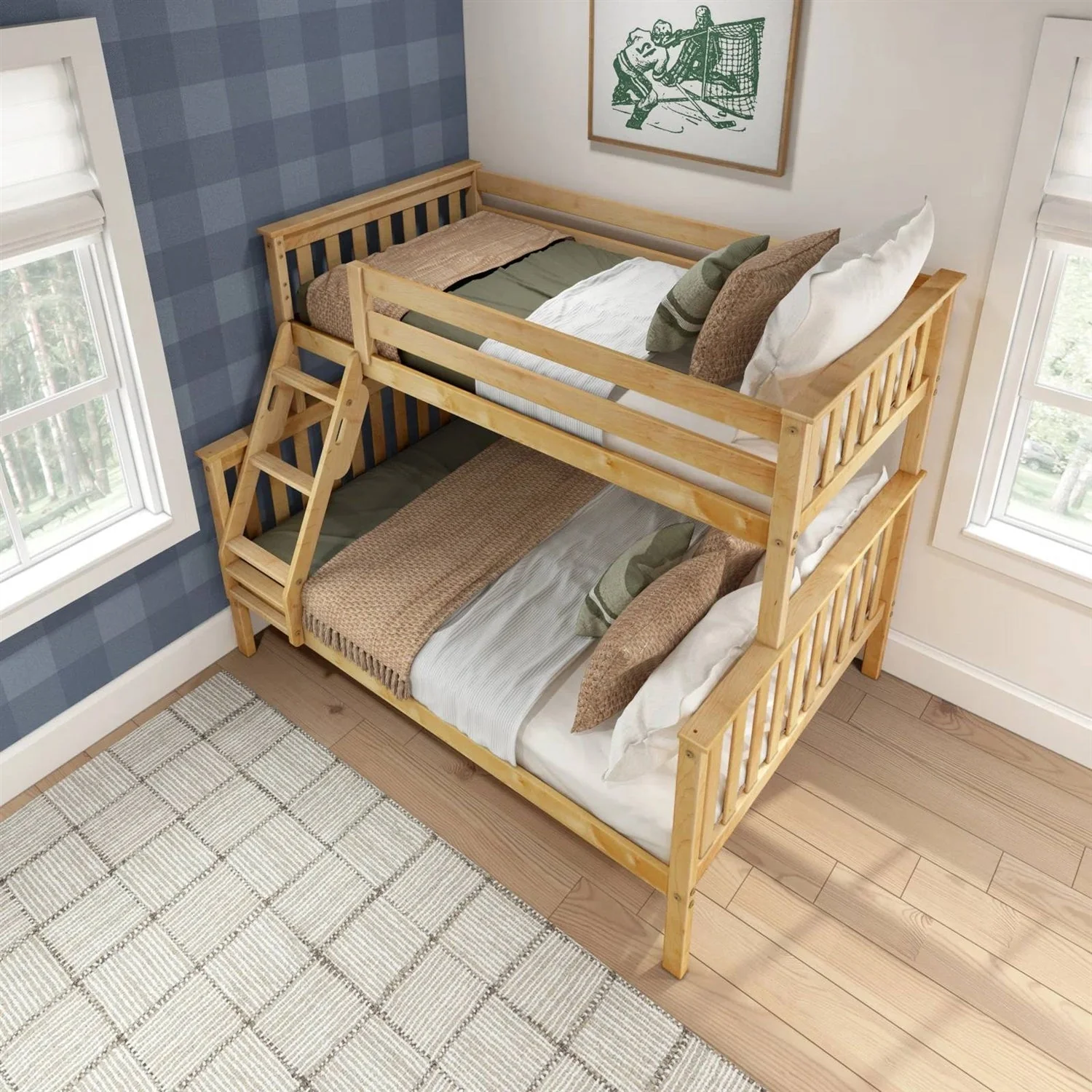 Twin over Full size Solid Wooden Bunk Bed in Natural Pine Wood Finish - Image 4
