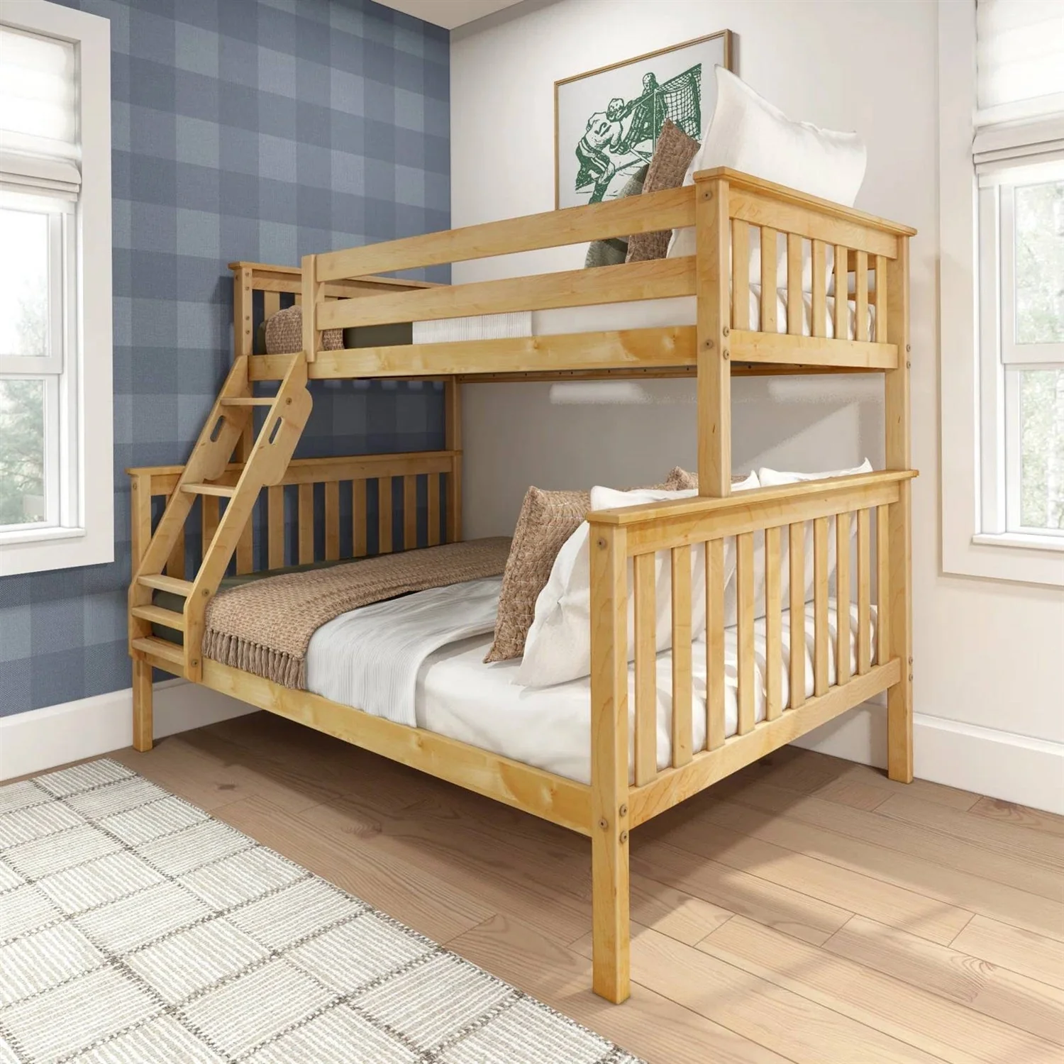 Twin over Full size Solid Wooden Bunk Bed in Natural Pine Wood Finish - Image 5