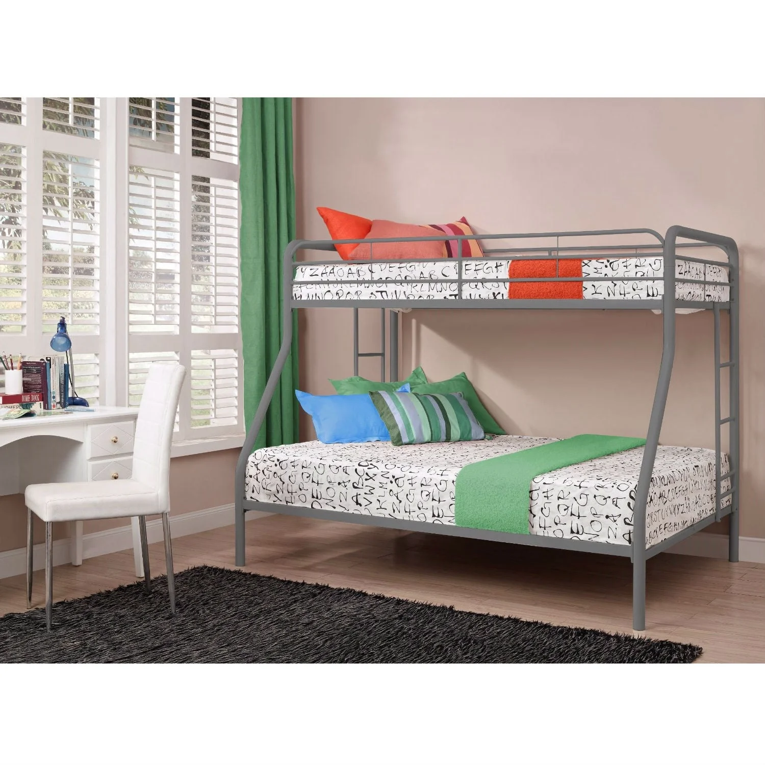 Twin over Full size Sturdy Metal Bunk Bed in Silver Finish - Image 4