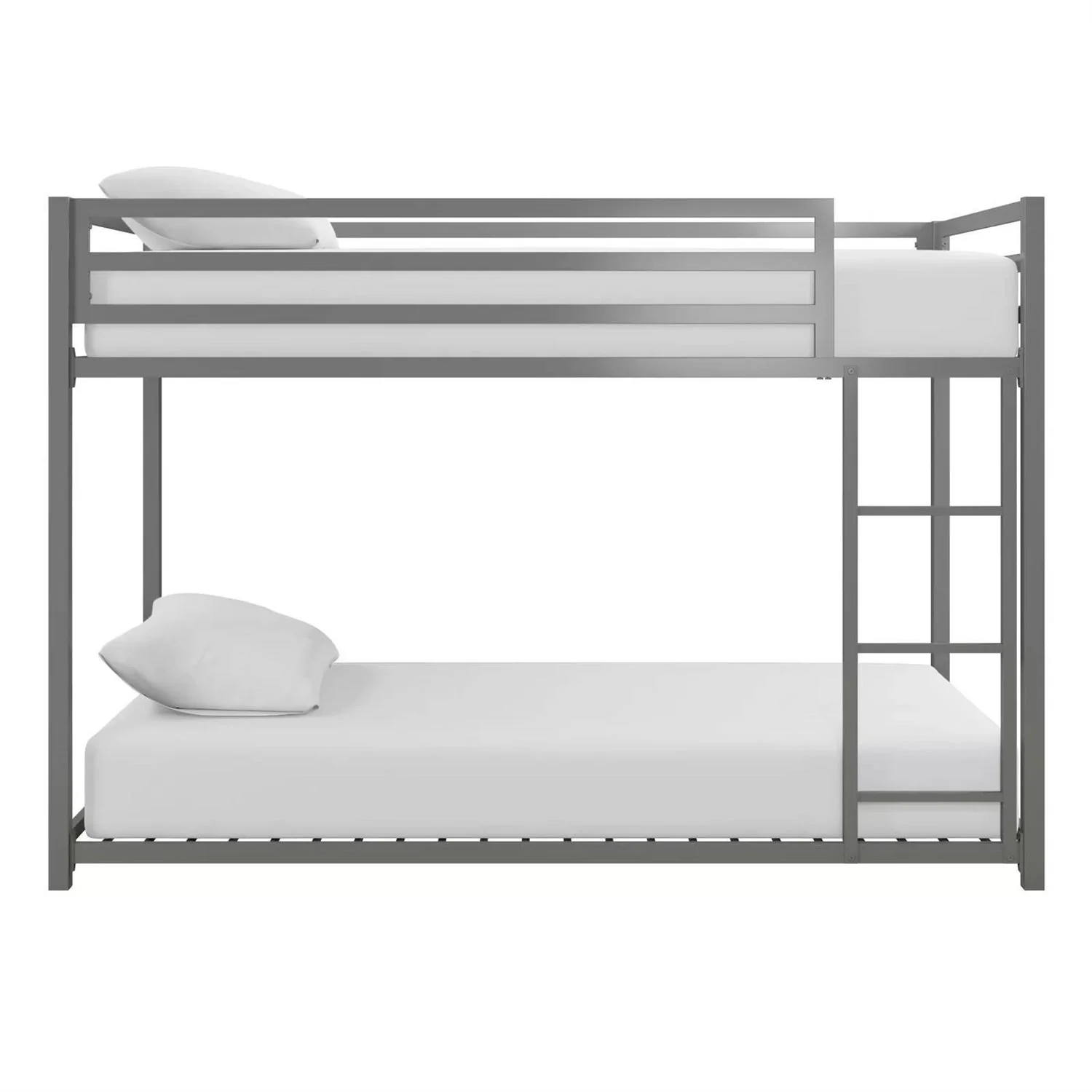 Twin over Twin size Modern Low Height Silver Grey Metal Bunk Bed - Image 3