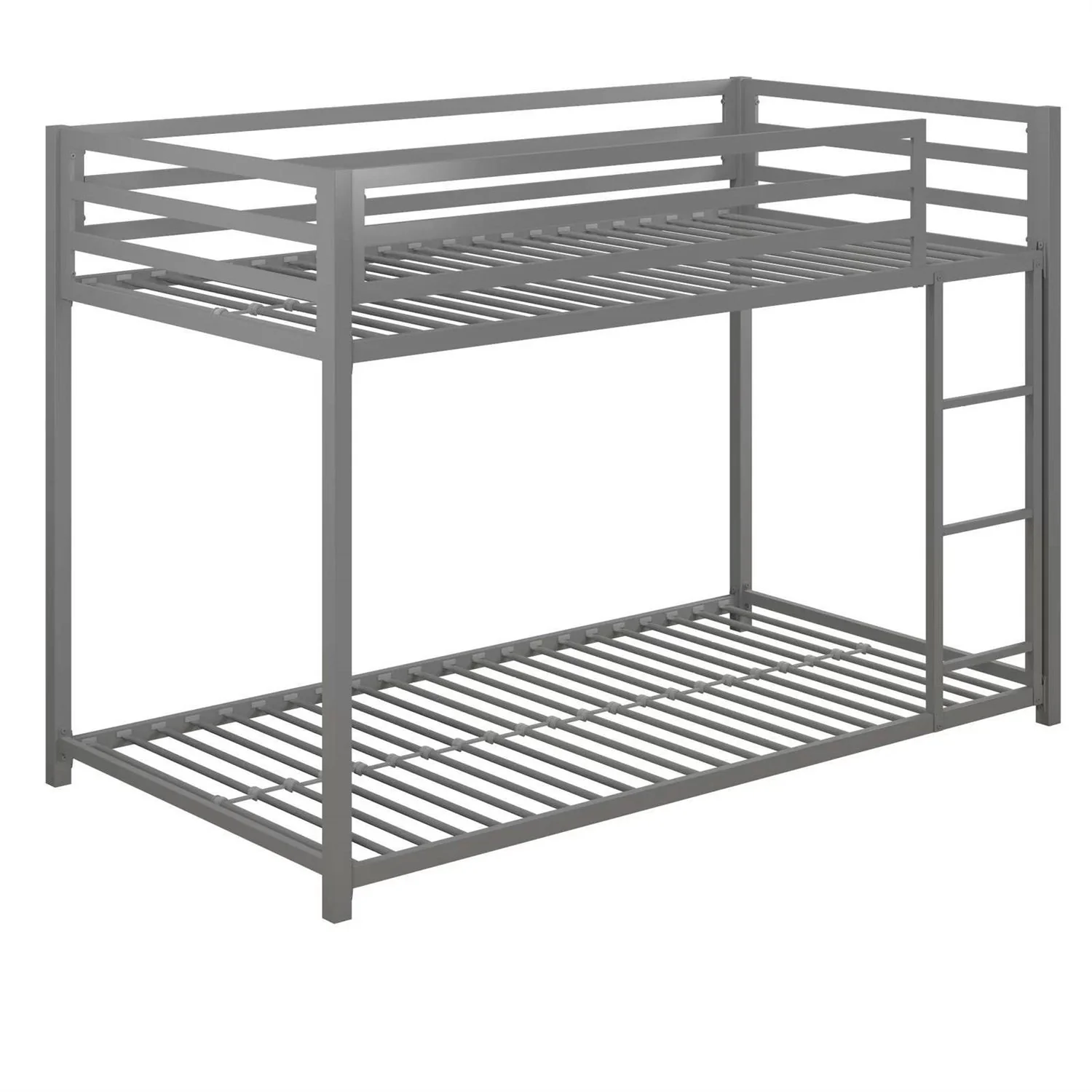 Twin over Twin size Modern Low Height Silver Grey Metal Bunk Bed - Image 4