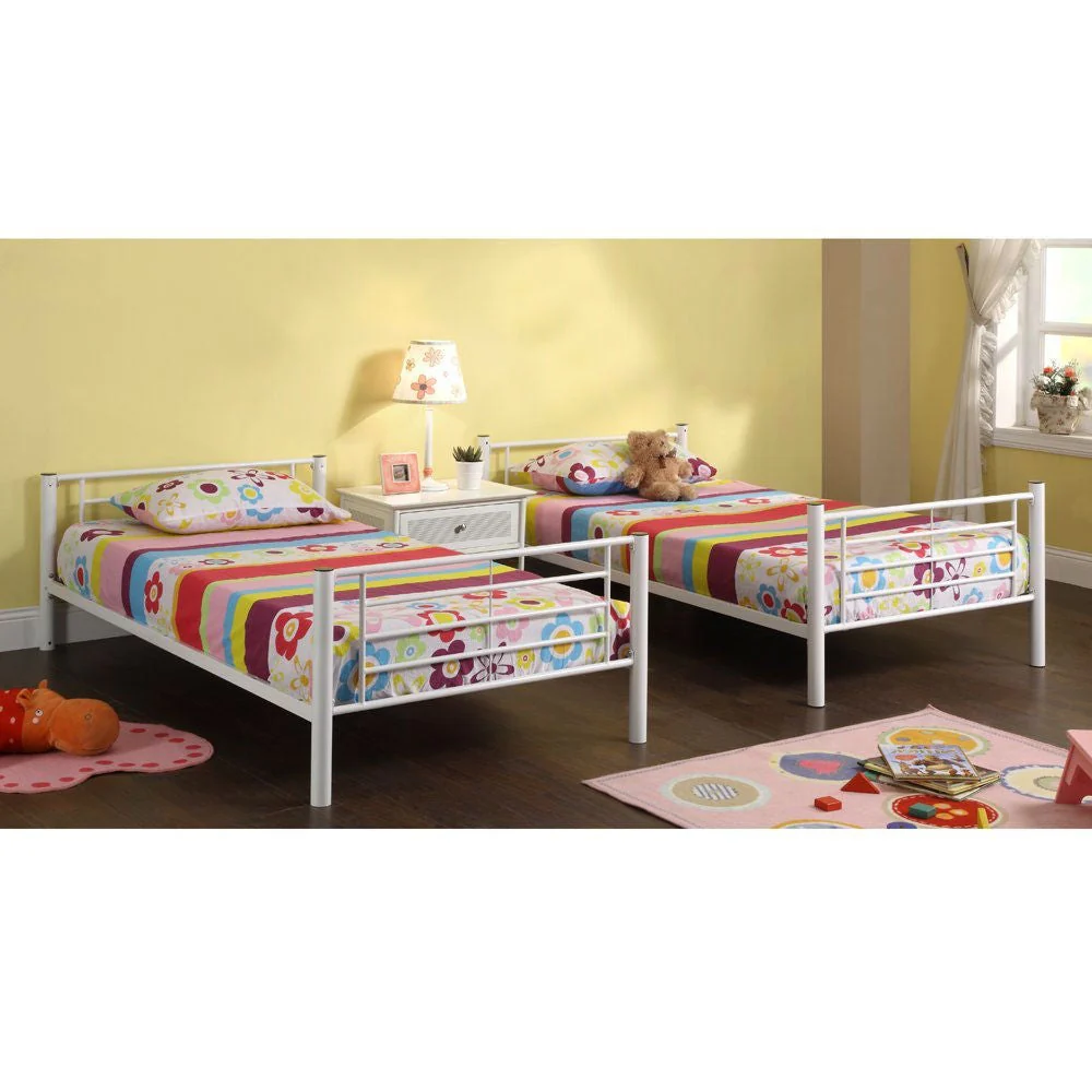 Twin over Twin Sturdy Steel Metal Bunk Bed in White Finish - Image 3