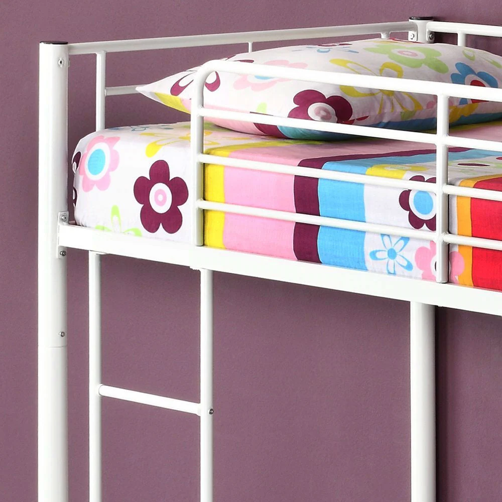 Twin over Twin Sturdy Steel Metal Bunk Bed in White Finish - Image 4