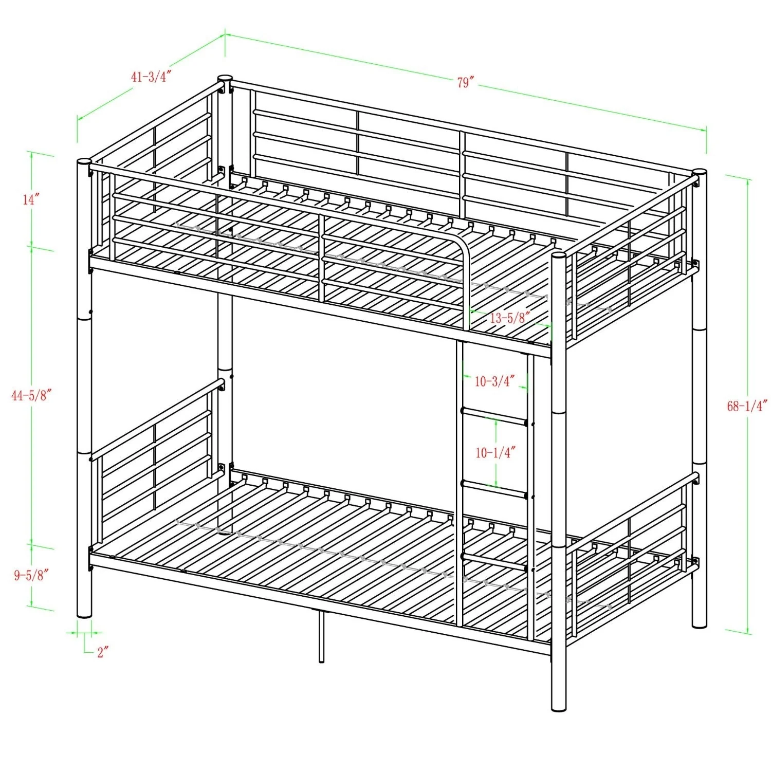 Twin over Twin Sturdy Steel Metal Bunk Bed in White Finish - Image 5