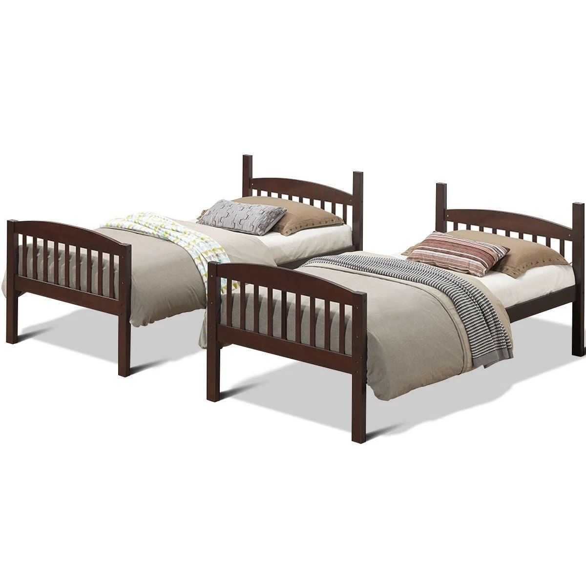 Twin over Twin Wooden Bunk Bed with Ladder in Dark Brown Finish - Image 5
