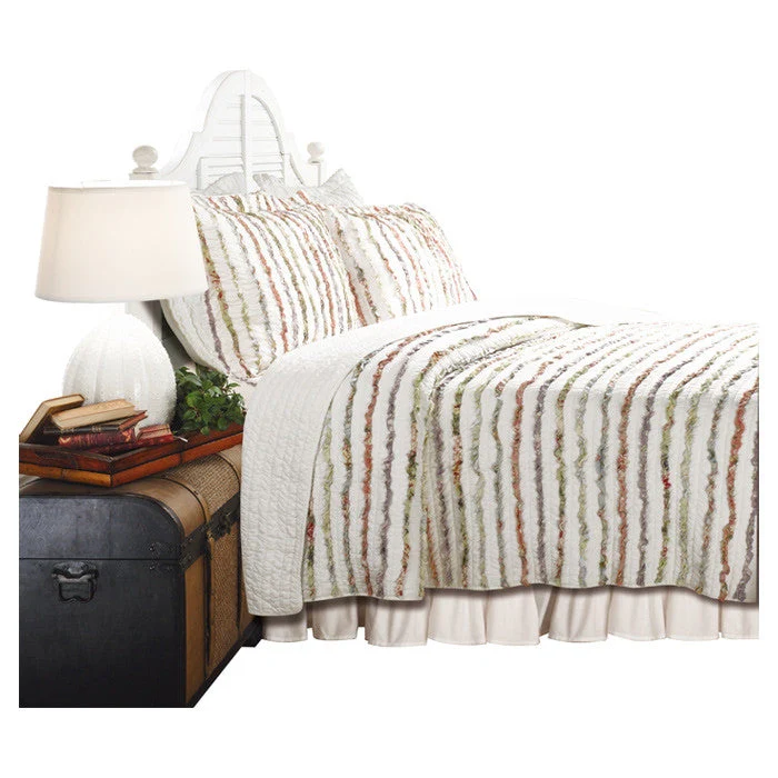 Twin size 100% Cotton Ruffle Stripes Quilt Set - Machine Washable - Image 2