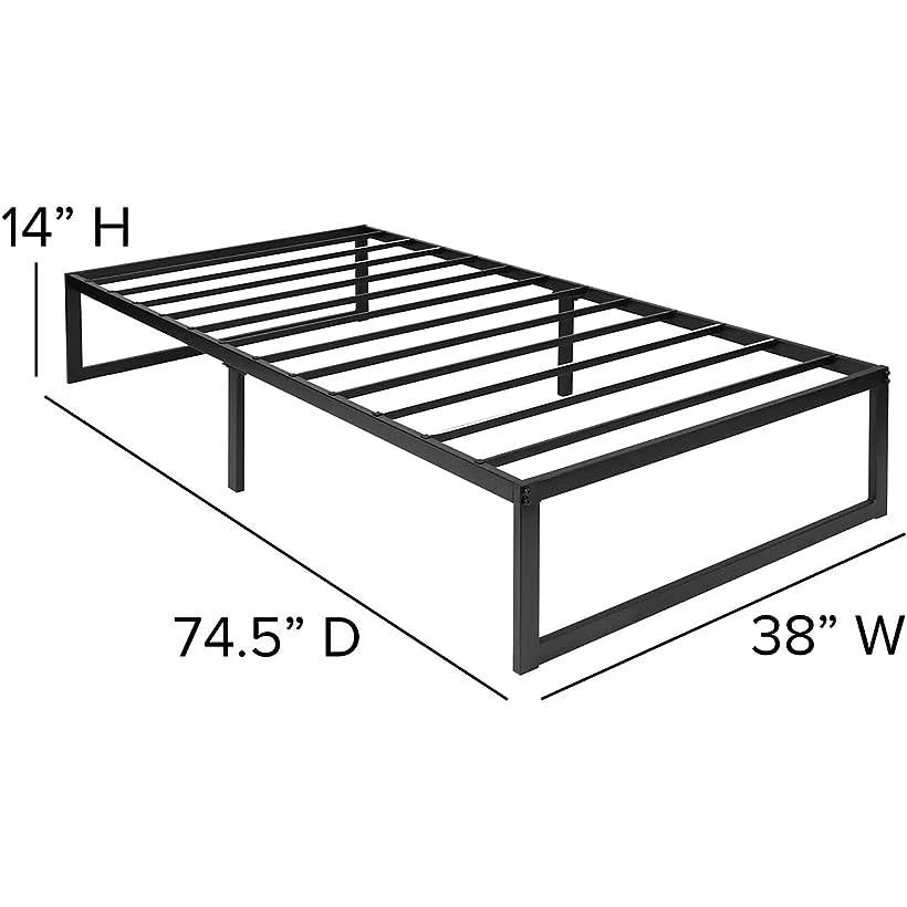 Twin Size 14 Inch Black Metal Steel Slat Platform Bed - Image 5