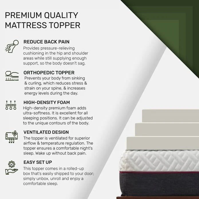 Twin Size 2 Inch Thick Plush High Density Foam Mattress Topper - Medium Firm - Image 5