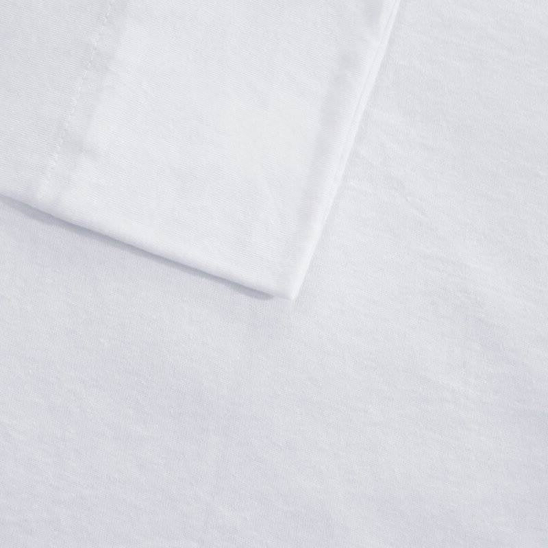 Twin Size 4-Piece Cotton Blend Jersey Sheet Set in White - Image 3