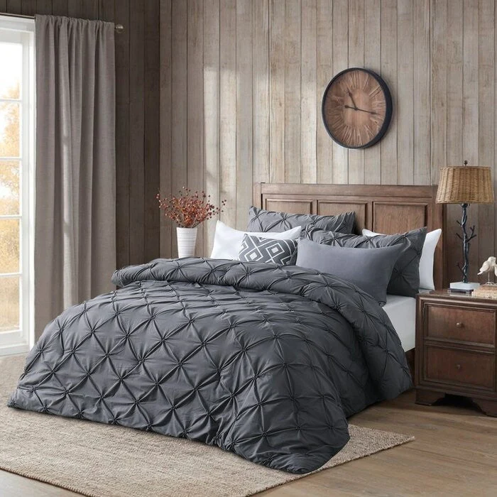 Twin Size All Season Pleated Hypoallergenic Microfiber Reversible 2 Piece Comforter Set in Gray - Image 3