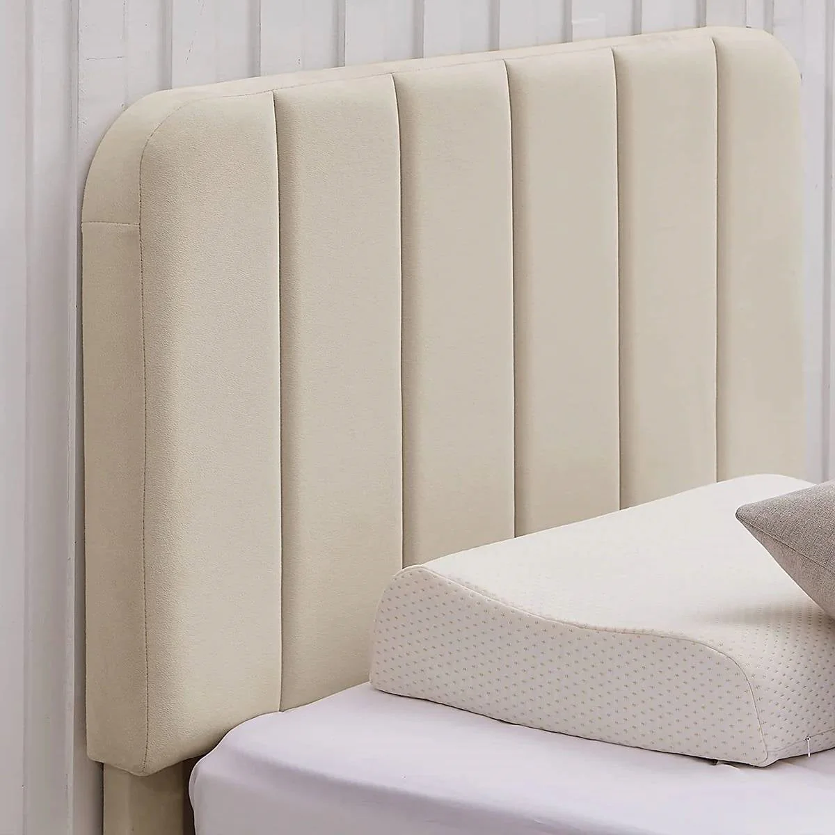 Twin size Beige Upholstered Platform Bed Frame with Headboard - Image 3