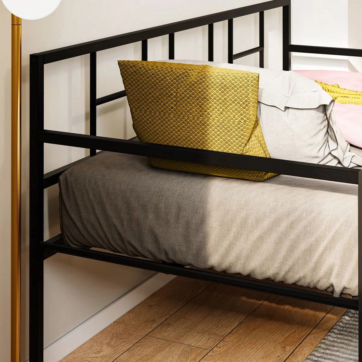 Twin size Black Metal Daybed Frame with Roll Out Trundle Bed Frame - Image 3